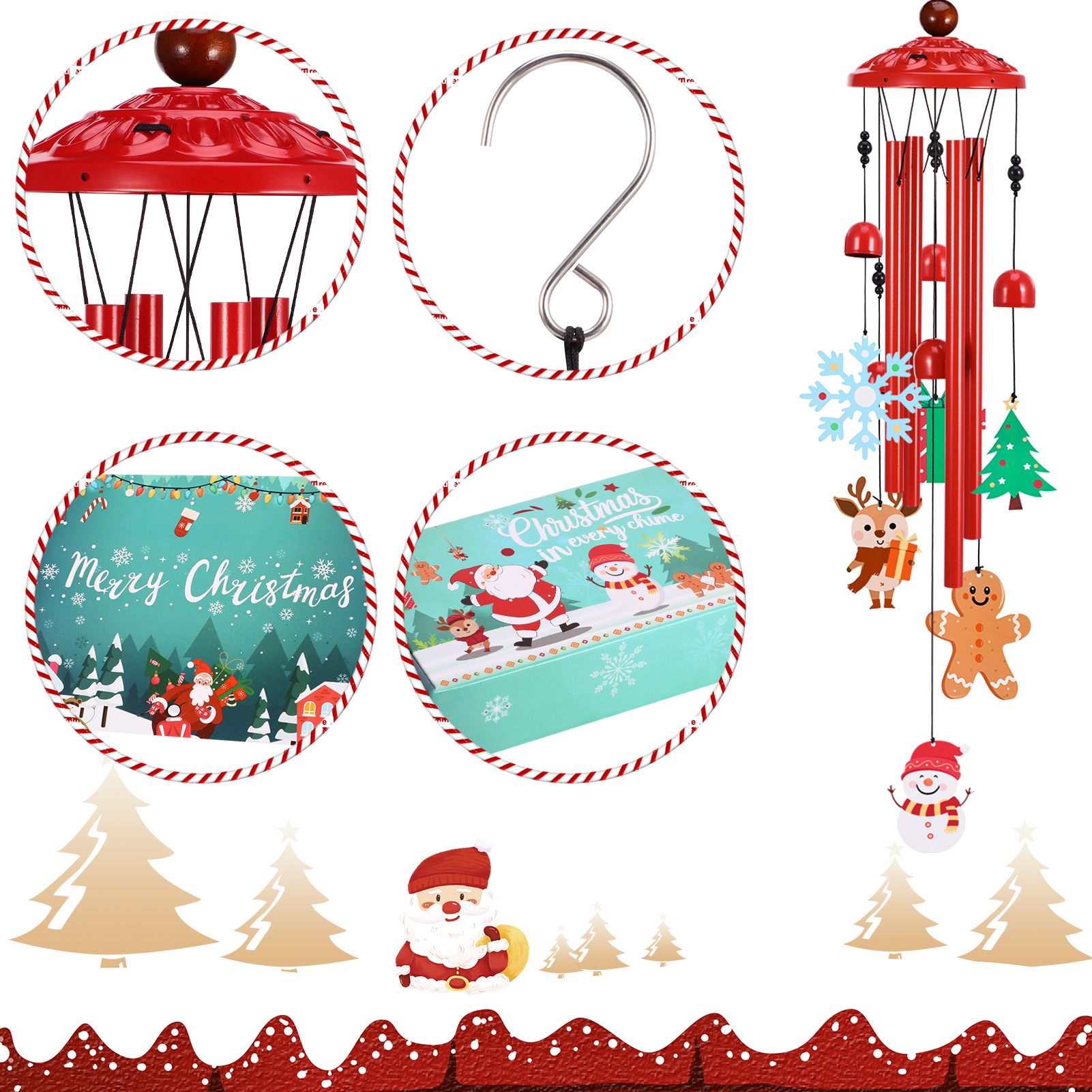 topjuju 36 Inch Christmas Wind Chime, Outdoor Christmas Decorations Windchime, Metal Wind Chimes for Outside for Garden Patio Yard Porch, Best Christmas Gifts for Mom Grandma Friends