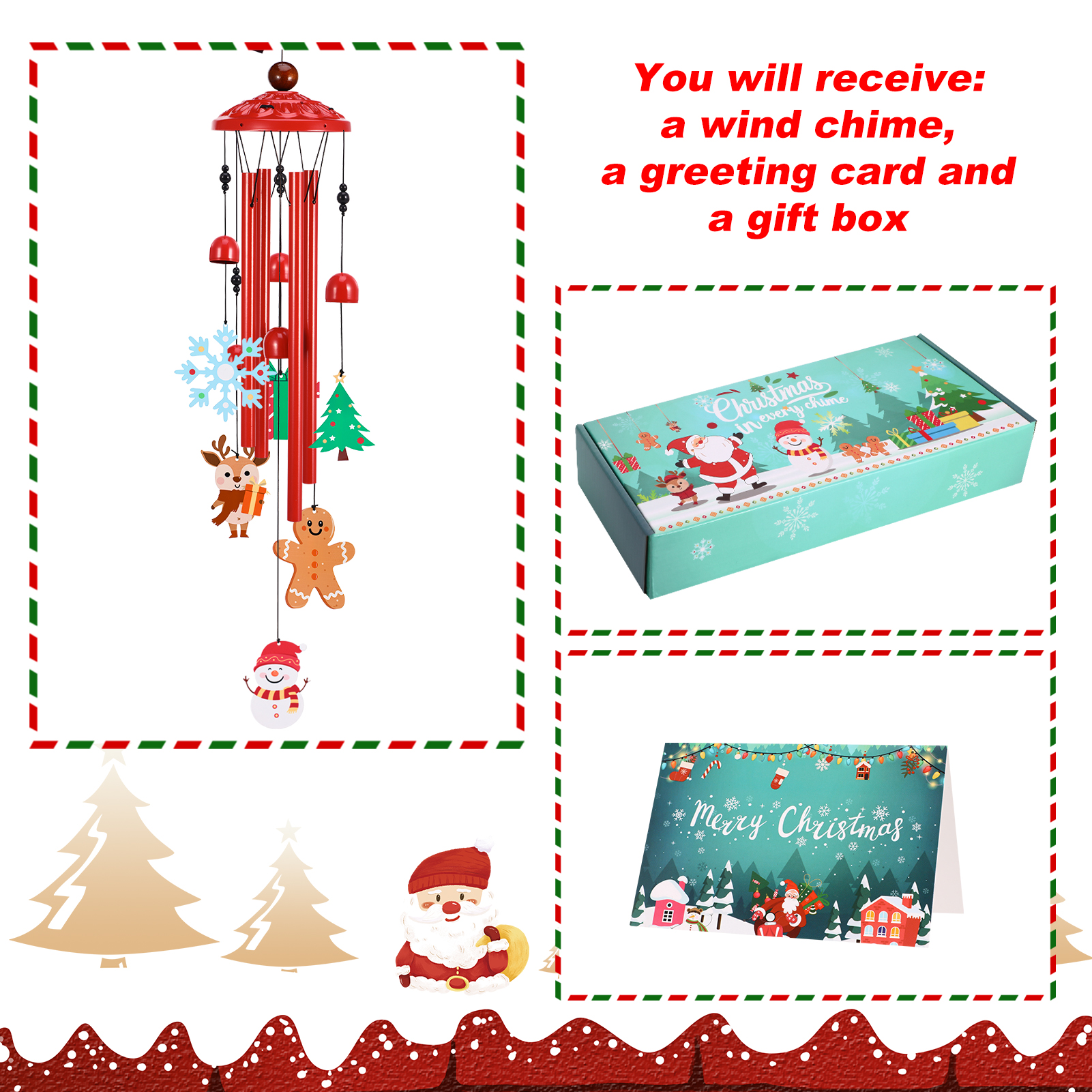 topjuju 36 Inch Christmas Wind Chime, Outdoor Christmas Decorations Windchime, Metal Wind Chimes for Outside for Garden Patio Yard Porch, Best Christmas Gifts for Mom Grandma Friends