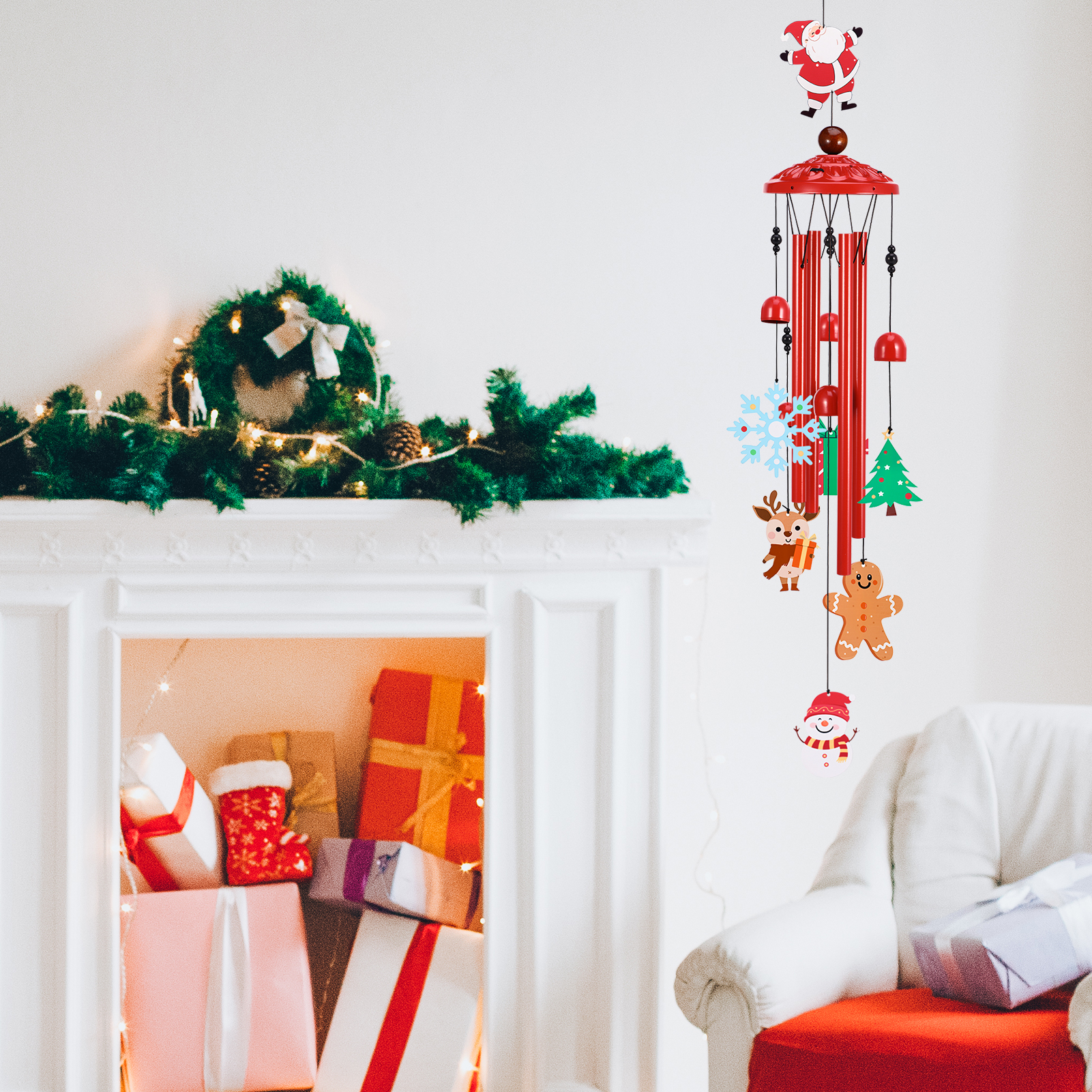 topjuju 36 Inch Christmas Wind Chime, Outdoor Christmas Decorations Windchime, Metal Wind Chimes for Outside for Garden Patio Yard Porch, Best Christmas Gifts for Mom Grandma Friends