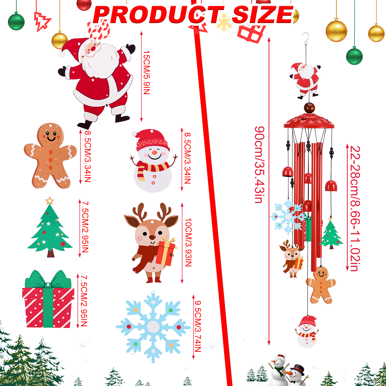 topjuju 36 Inch Christmas Wind Chime, Outdoor Christmas Decorations Windchime, Metal Wind Chimes for Outside for Garden Patio Yard Porch, Best Christmas Gifts for Mom Grandma Friends