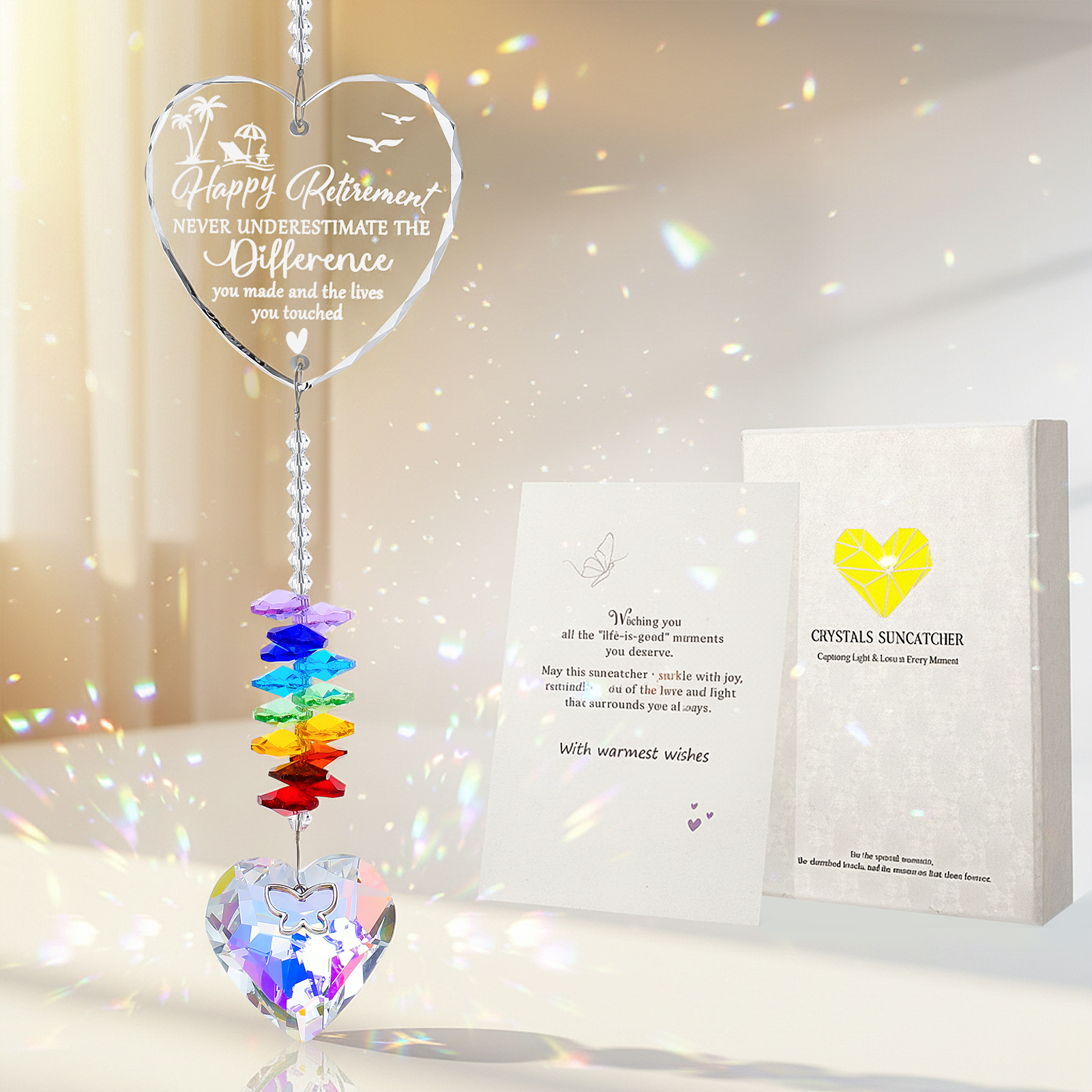 Armscye Retirement Decorations Gifts, K9 Crystal Suncatcher with Engraved Happy Retirement Message, Suncatcher Ornament for Windows Hanging, Appreciation Gift for Retired Teacher Nurse Coworker