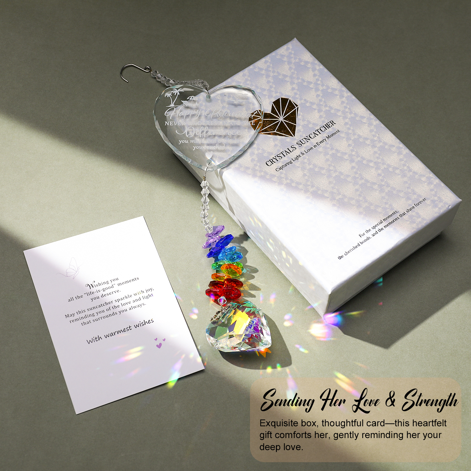 Armscye Retirement Decorations Gifts, K9 Crystal Suncatcher with Engraved Happy Retirement Message, Suncatcher Ornament for Windows Hanging, Appreciation Gift for Retired Teacher Nurse Coworker