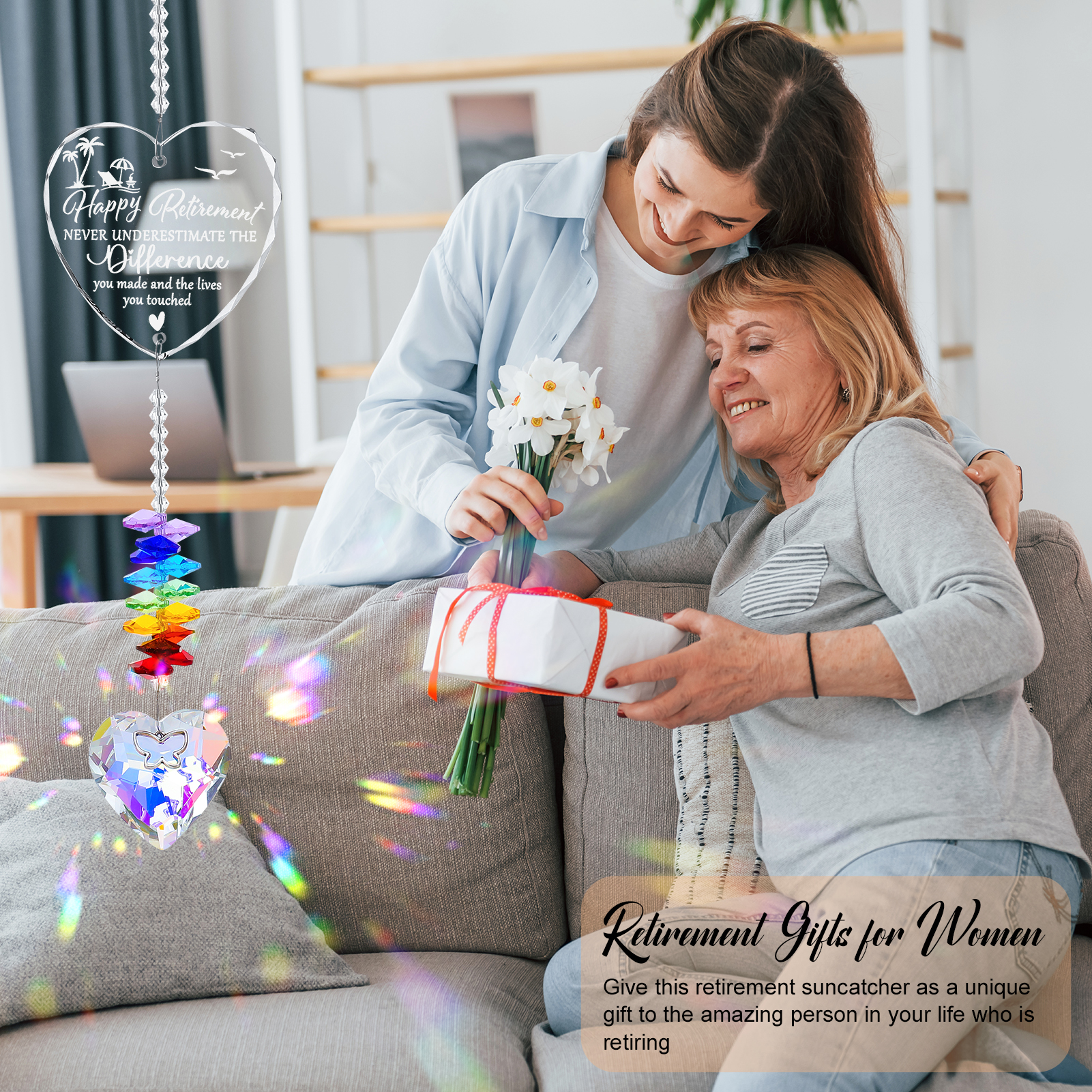 Armscye Retirement Decorations Gifts, K9 Crystal Suncatcher with Engraved Happy Retirement Message, Suncatcher Ornament for Windows Hanging, Appreciation Gift for Retired Teacher Nurse Coworker