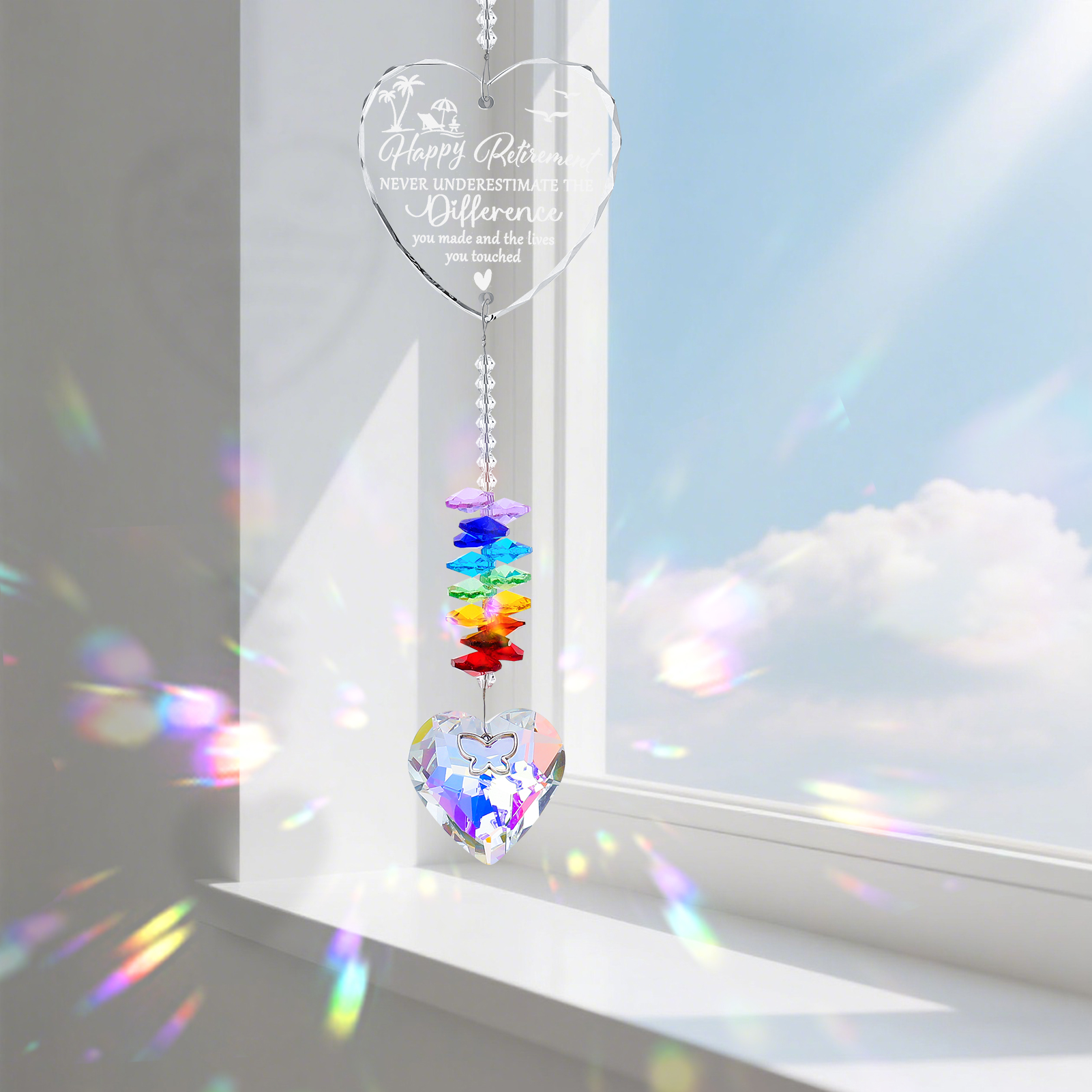 Armscye Retirement Decorations Gifts, K9 Crystal Suncatcher with Engraved Happy Retirement Message, Suncatcher Ornament for Windows Hanging, Appreciation Gift for Retired Teacher Nurse Coworker