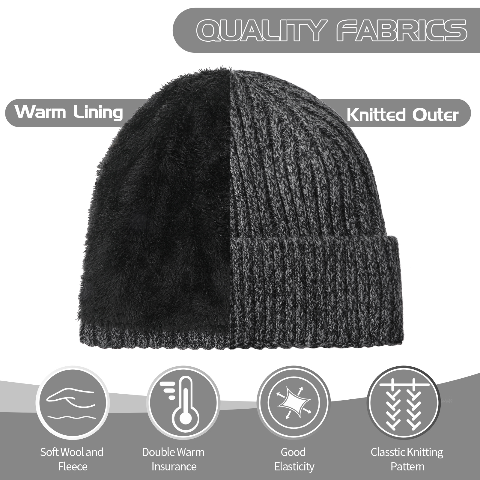 Bocaoying 3 in 1 Set Winter Hat Scarf Gloves, Unisex Winter Set for Men and Women with Touch Screen Gloves, Warm Lined Beanie, Soft Flexible Scarf, Ideal Scarf Set for Holiday, Birthday Gift, Grey