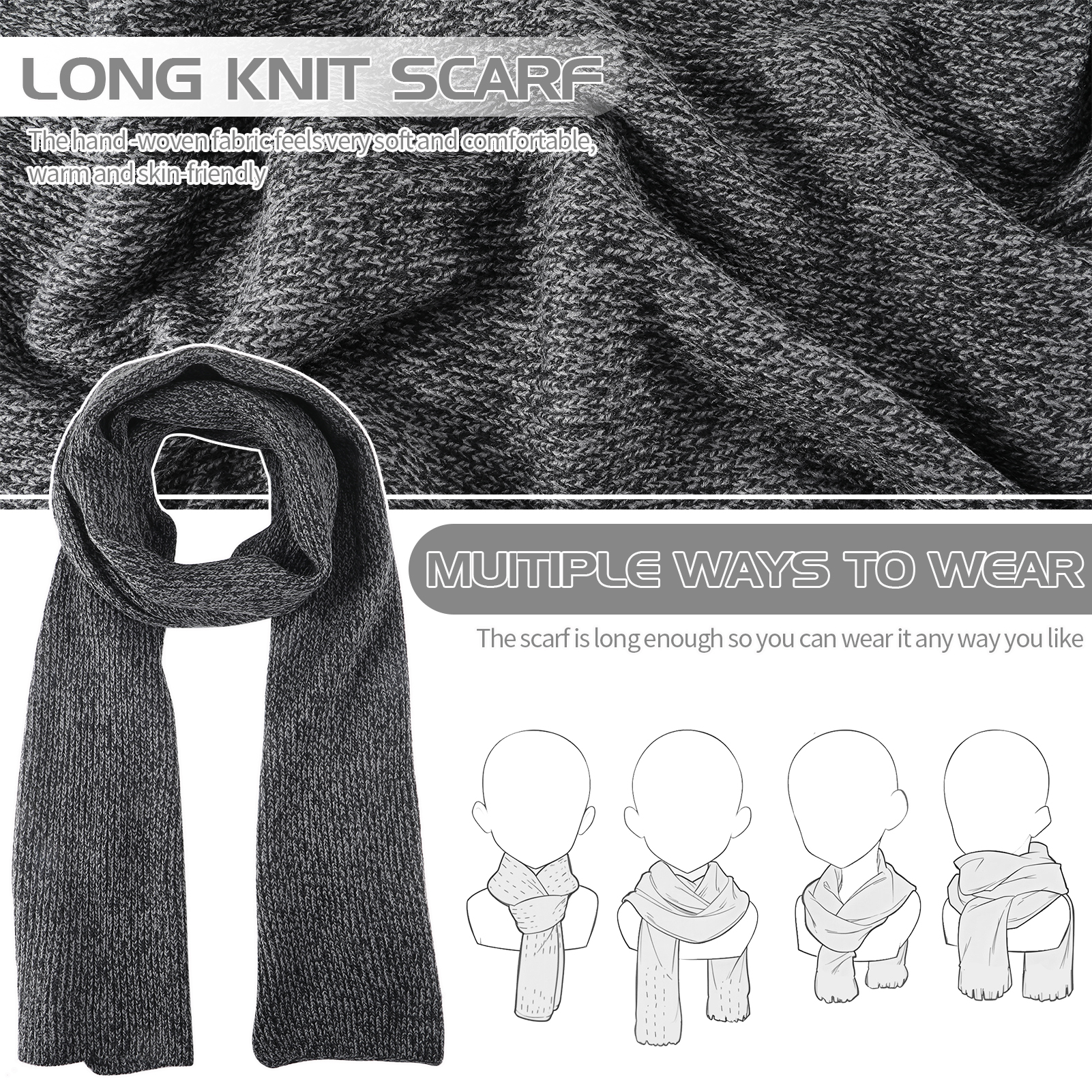 Bocaoying 3 in 1 Set Winter Hat Scarf Gloves, Unisex Winter Set for Men and Women with Touch Screen Gloves, Warm Lined Beanie, Soft Flexible Scarf, Ideal Scarf Set for Holiday, Birthday Gift, Grey