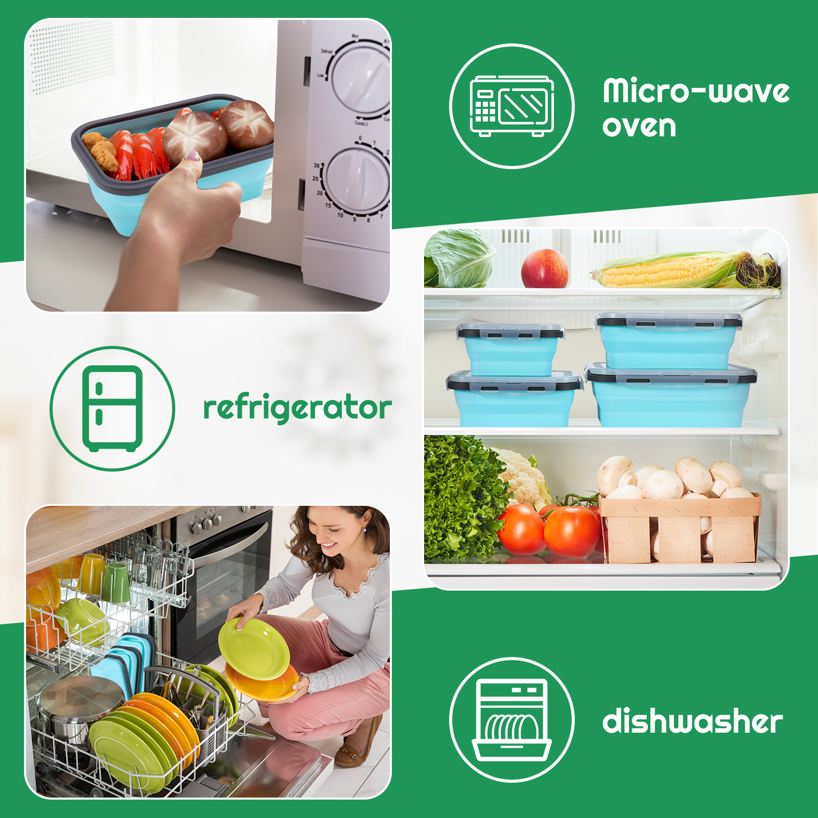 Bocaoying 4 Pack Silicone Collapsible Bowls with Airtight Lids, Collapsible Food Storage Containers, Foldable Lunch Bowls for Kitchen Travel Camping Microwave and Freezer Safe