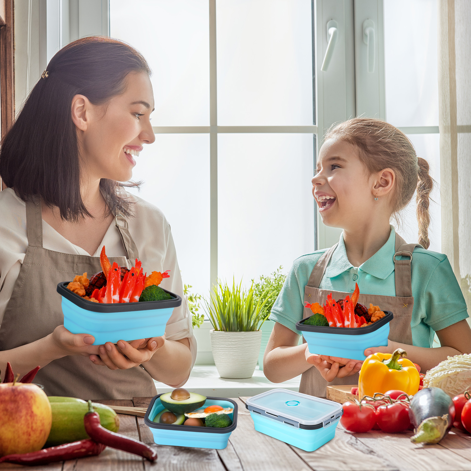 Bocaoying 4 Pack Silicone Collapsible Bowls with Airtight Lids, Collapsible Food Storage Containers, Foldable Lunch Bowls for Kitchen Travel Camping Microwave and Freezer Safe