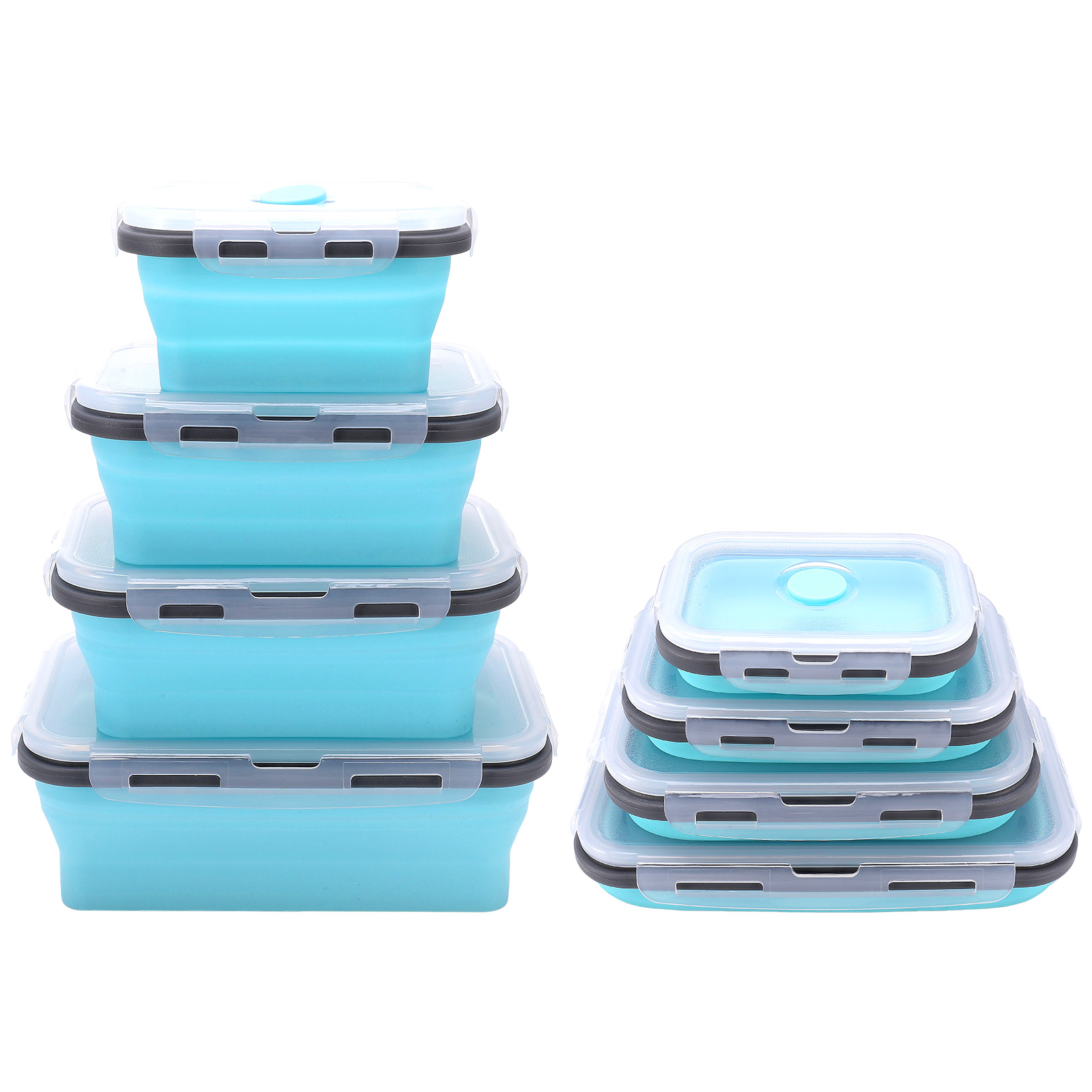 Bocaoying 4 Pack Silicone Collapsible Bowls with Airtight Lids, Collapsible Food Storage Containers, Foldable Lunch Bowls for Kitchen Travel Camping Microwave and Freezer Safe