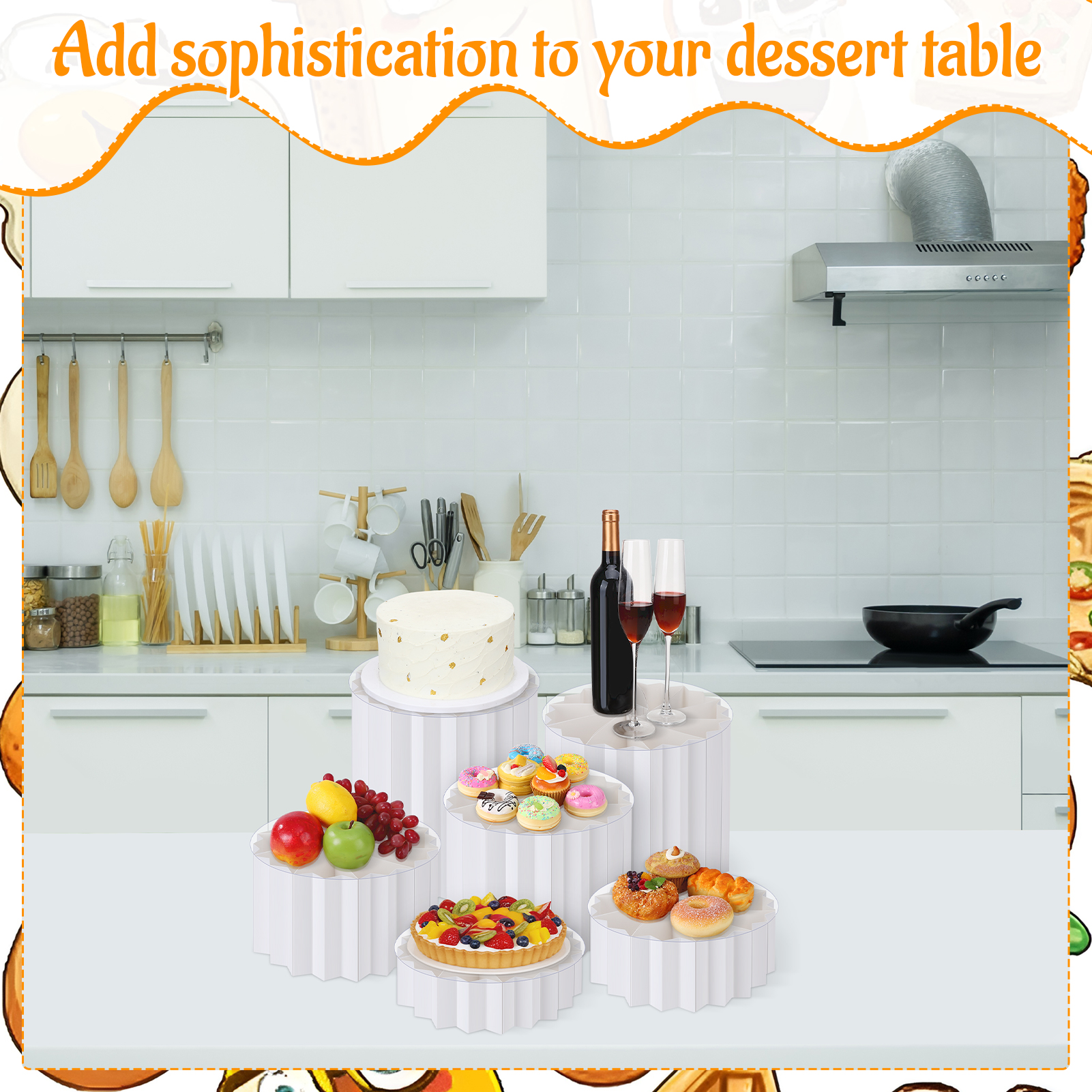 Topekada 6 Pack Cylinder Cake Stands, Foldable Cupcake Display Risers, Acrylic and Cardboard Food Dessert Buffet Risers Set for Wedding, Birthday, Party Decoration, Multi-Level