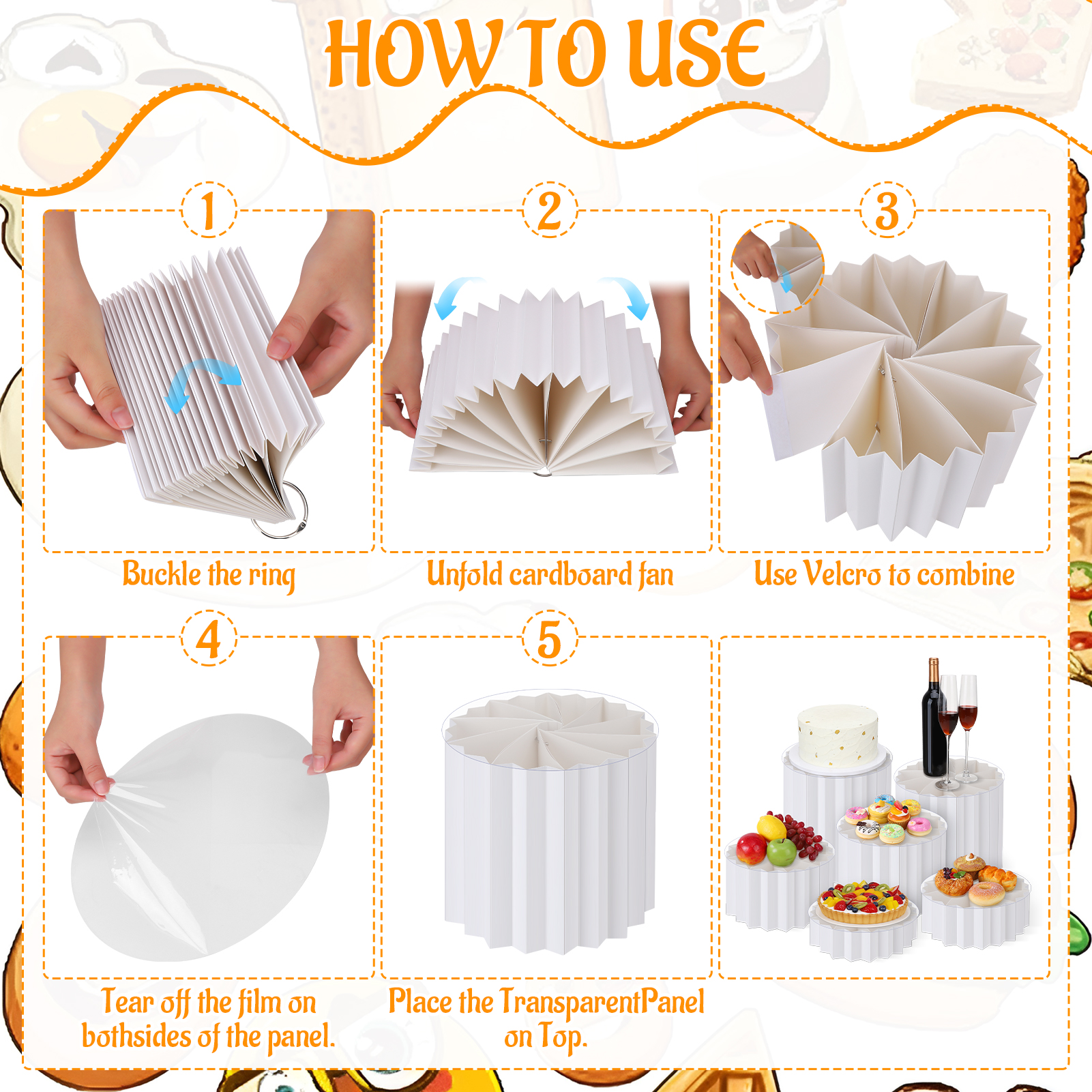 Topekada 6 Pack Cylinder Cake Stands, Foldable Cupcake Display Risers, Acrylic and Cardboard Food Dessert Buffet Risers Set for Wedding, Birthday, Party Decoration, Multi-Level