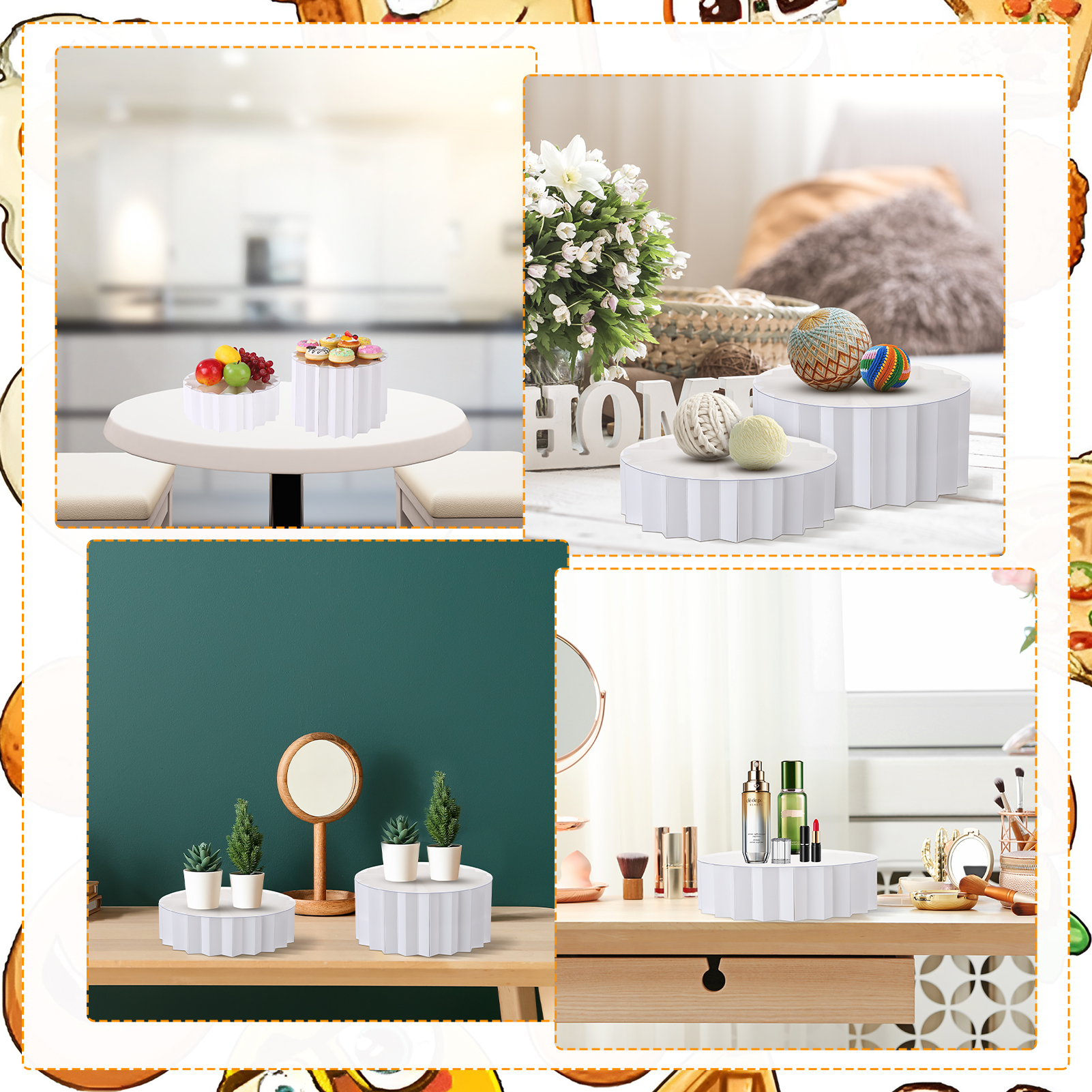 Topekada 6 Pack Cylinder Cake Stands, Foldable Cupcake Display Risers, Acrylic and Cardboard Food Dessert Buffet Risers Set for Wedding, Birthday, Party Decoration, Multi-Level