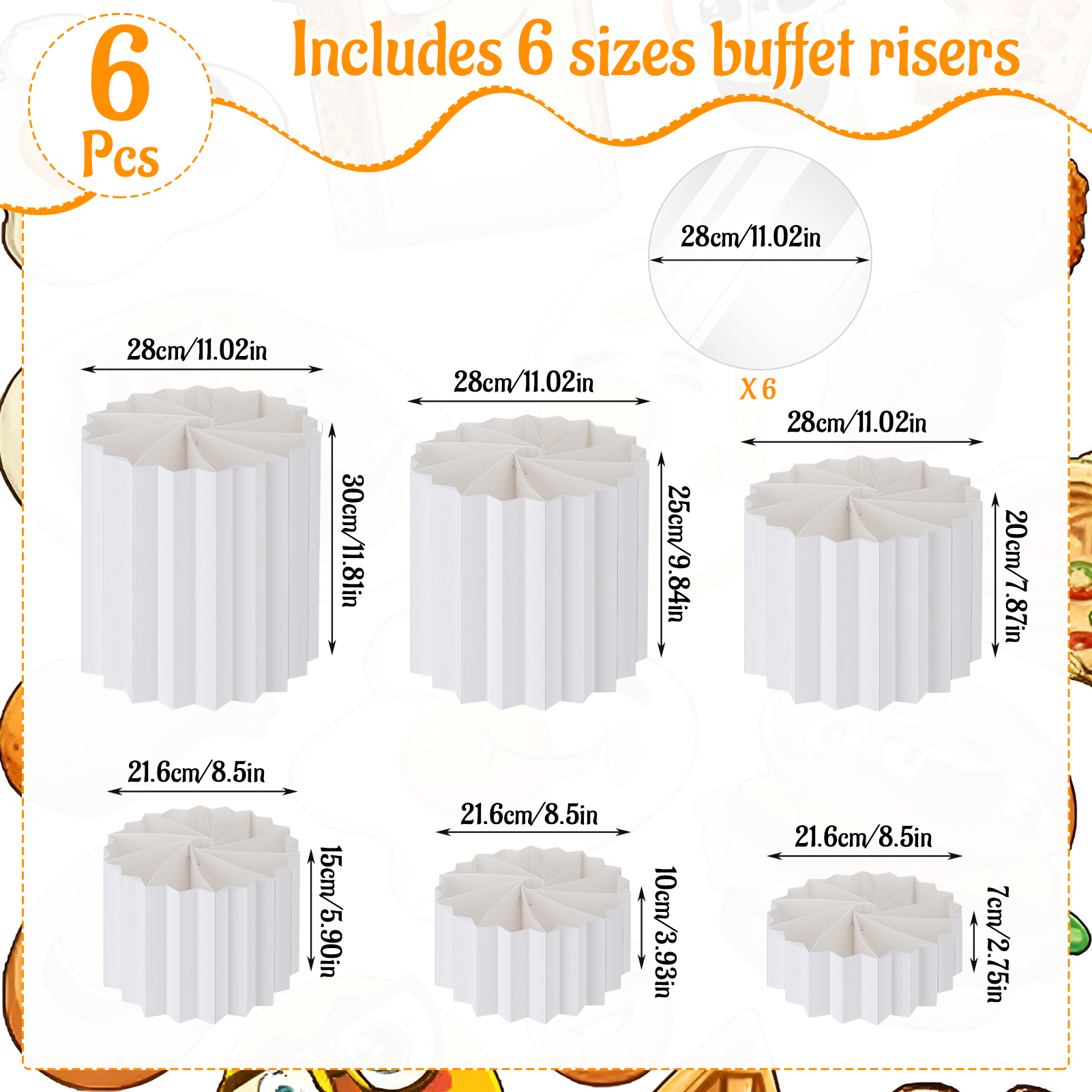 Topekada 6 Pack Cylinder Cake Stands, Foldable Cupcake Display Risers, Acrylic and Cardboard Food Dessert Buffet Risers Set for Wedding, Birthday, Party Decoration, Multi-Level