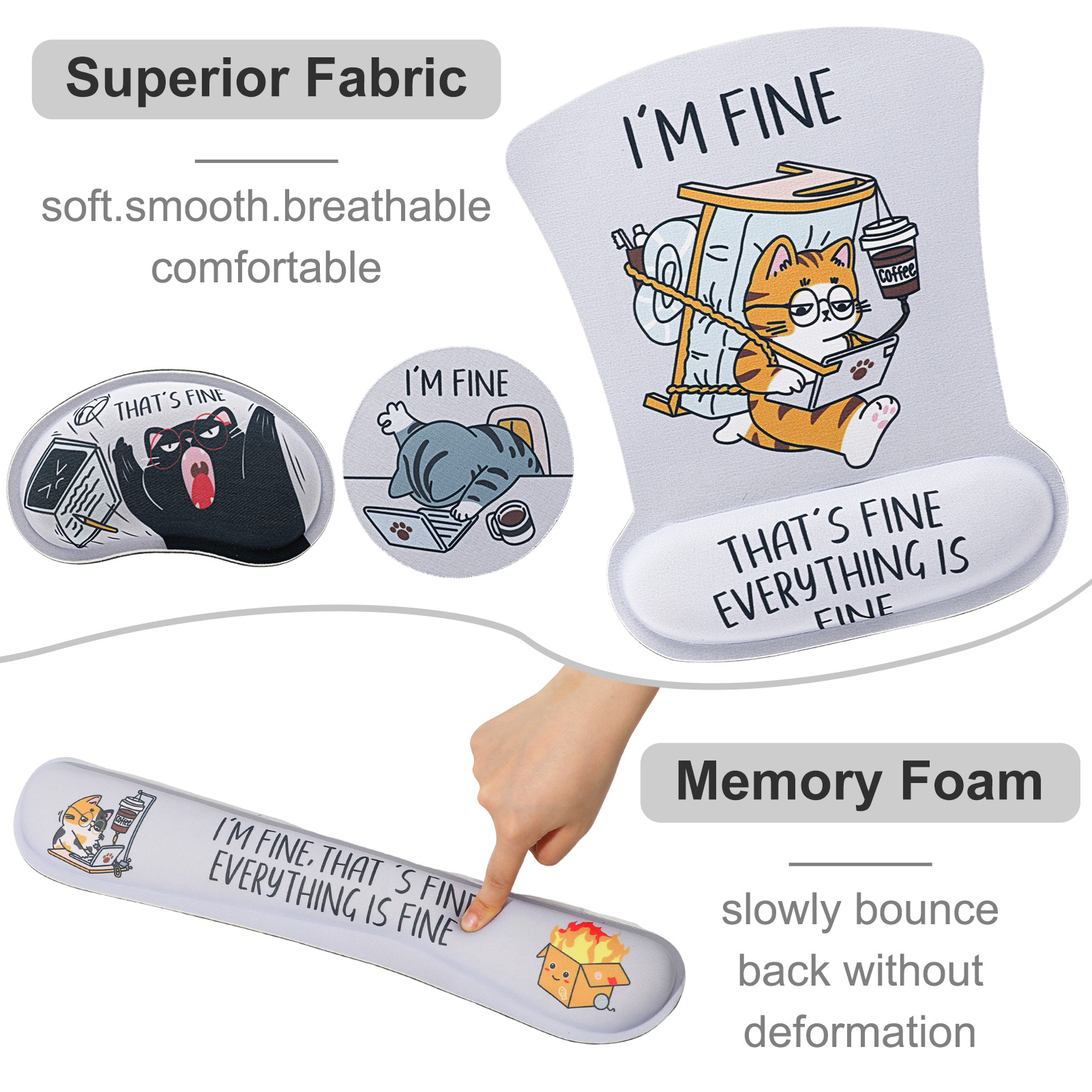sixwipe Ergonomic Mouse Pad with Wrist Rest, Funny Cute Desk Keyboard Wrist Rest and Computer Wrist Support, No Slip Keyboard Wrist Pad with Coaster for Easy Typing and Hand Pain Relief