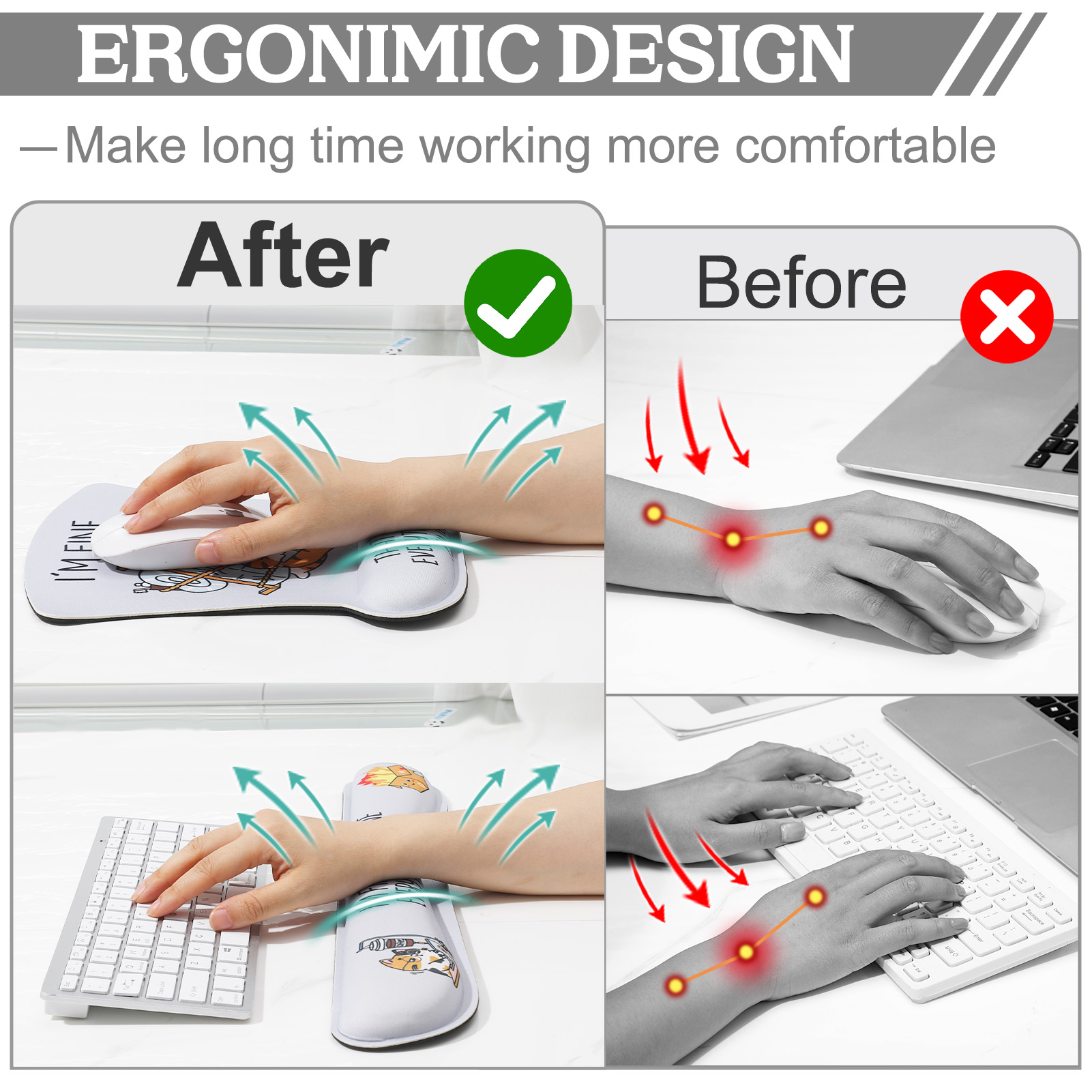 sixwipe Ergonomic Mouse Pad with Wrist Rest, Funny Cute Desk Keyboard Wrist Rest and Computer Wrist Support, No Slip Keyboard Wrist Pad with Coaster for Easy Typing and Hand Pain Relief