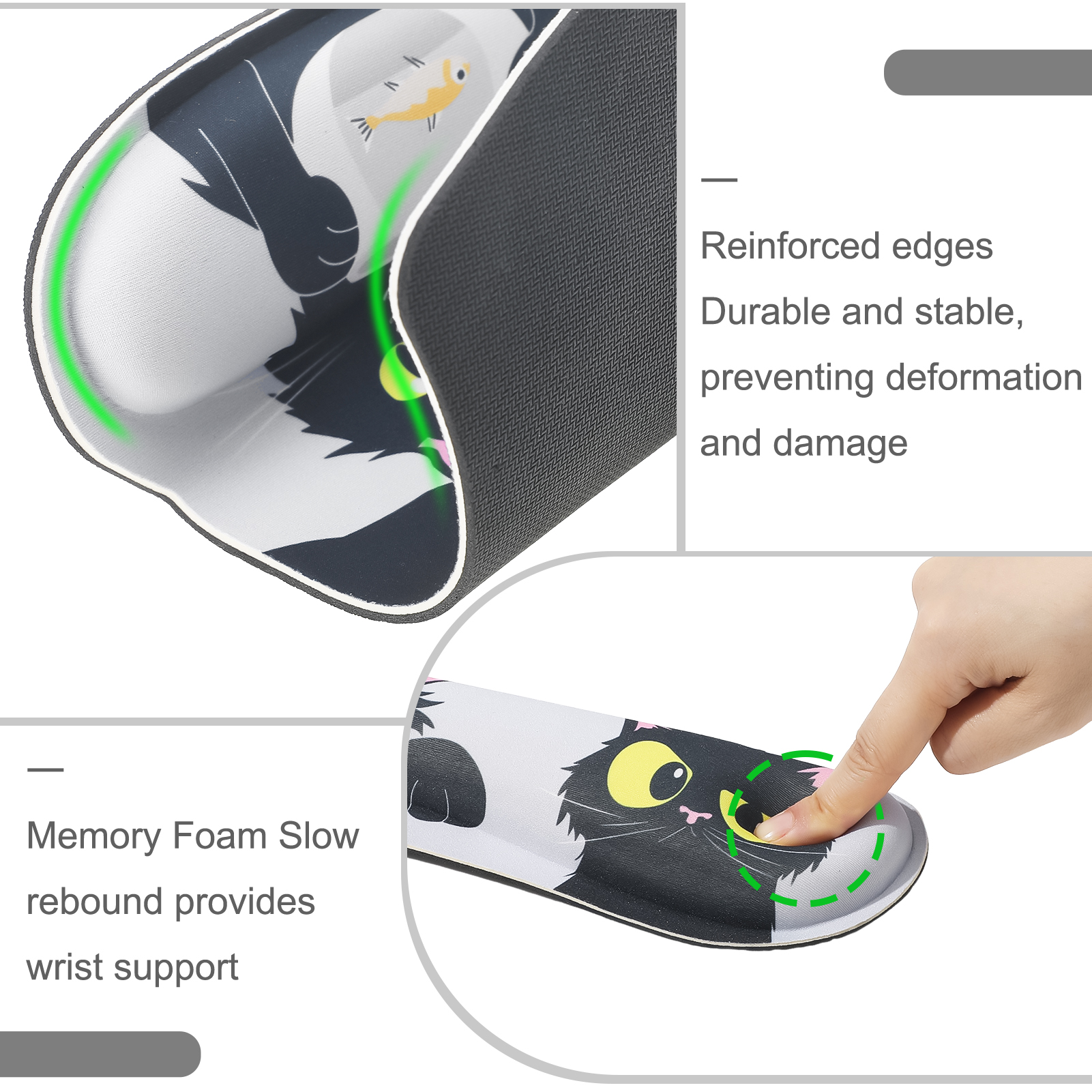 sixwipe Ergonomic Mouse Pad with Wrist Rest, Desk Keyboard Wrist Rest and Computer Wrist Support with Cute Cat Pattern, No Slip Keyboard Wrist Pad with Coaster for Easy Typing and Hand Pain Relief