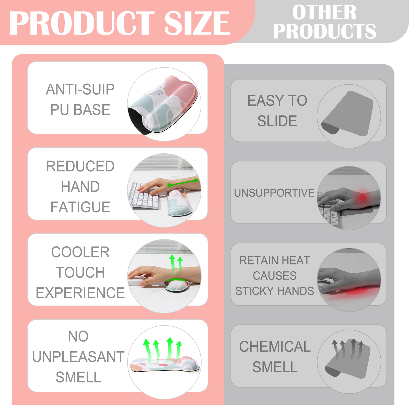 sixwipe Ergonomic Mouse Pad with Wrist Rest, Beautiful Rose Desk Keyboard Wrist Rest and Computer Wrist Support, No Slip Keyboard Wrist Pad with Coaster for Easy Typing and Hand Pain Relief