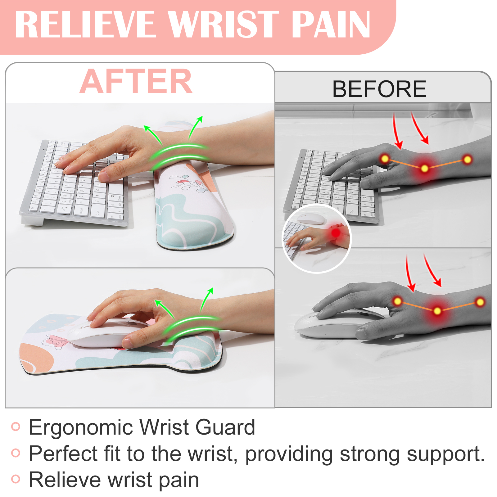 sixwipe Ergonomic Mouse Pad with Wrist Rest, Beautiful Rose Desk Keyboard Wrist Rest and Computer Wrist Support, No Slip Keyboard Wrist Pad with Coaster for Easy Typing and Hand Pain Relief