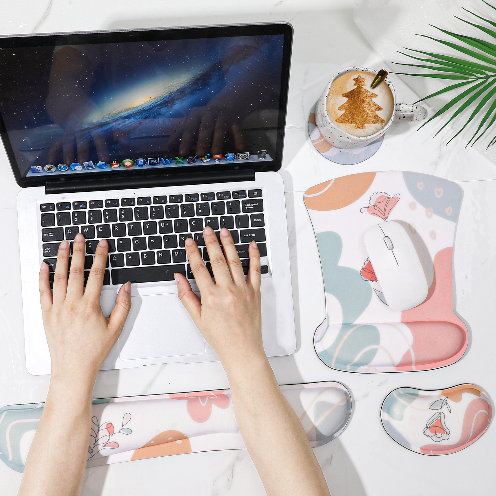 sixwipe Ergonomic Mouse Pad with Wrist Rest, Beautiful Rose Desk Keyboard Wrist Rest and Computer Wrist Support, No Slip Keyboard Wrist Pad with Coaster for Easy Typing and Hand Pain Relief