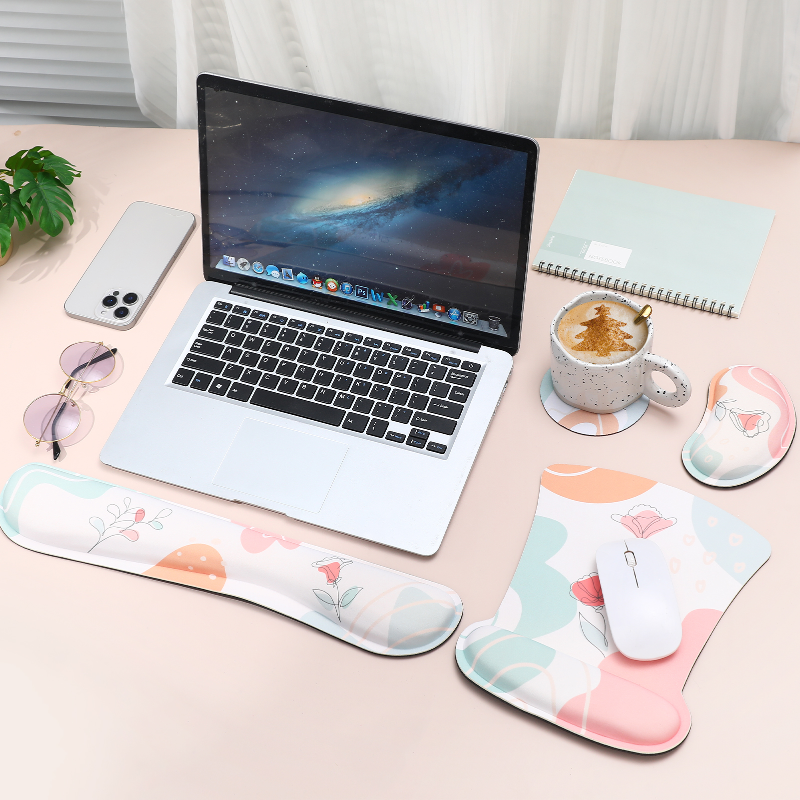 sixwipe Ergonomic Mouse Pad with Wrist Rest, Beautiful Rose Desk Keyboard Wrist Rest and Computer Wrist Support, No Slip Keyboard Wrist Pad with Coaster for Easy Typing and Hand Pain Relief