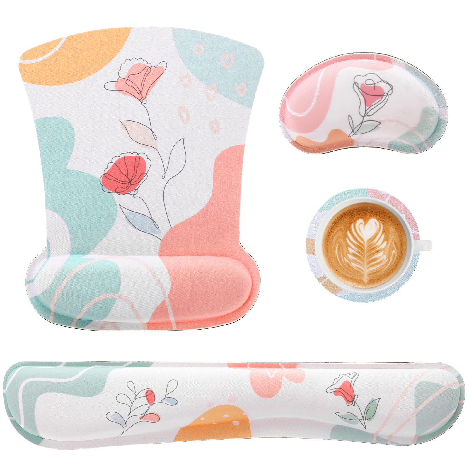 sixwipe Ergonomic Mouse Pad with Wrist Rest, Beautiful Rose Desk Keyboard Wrist Rest and Computer Wrist Support, No Slip Keyboard Wrist Pad with Coaster for Easy Typing and Hand Pain Relief