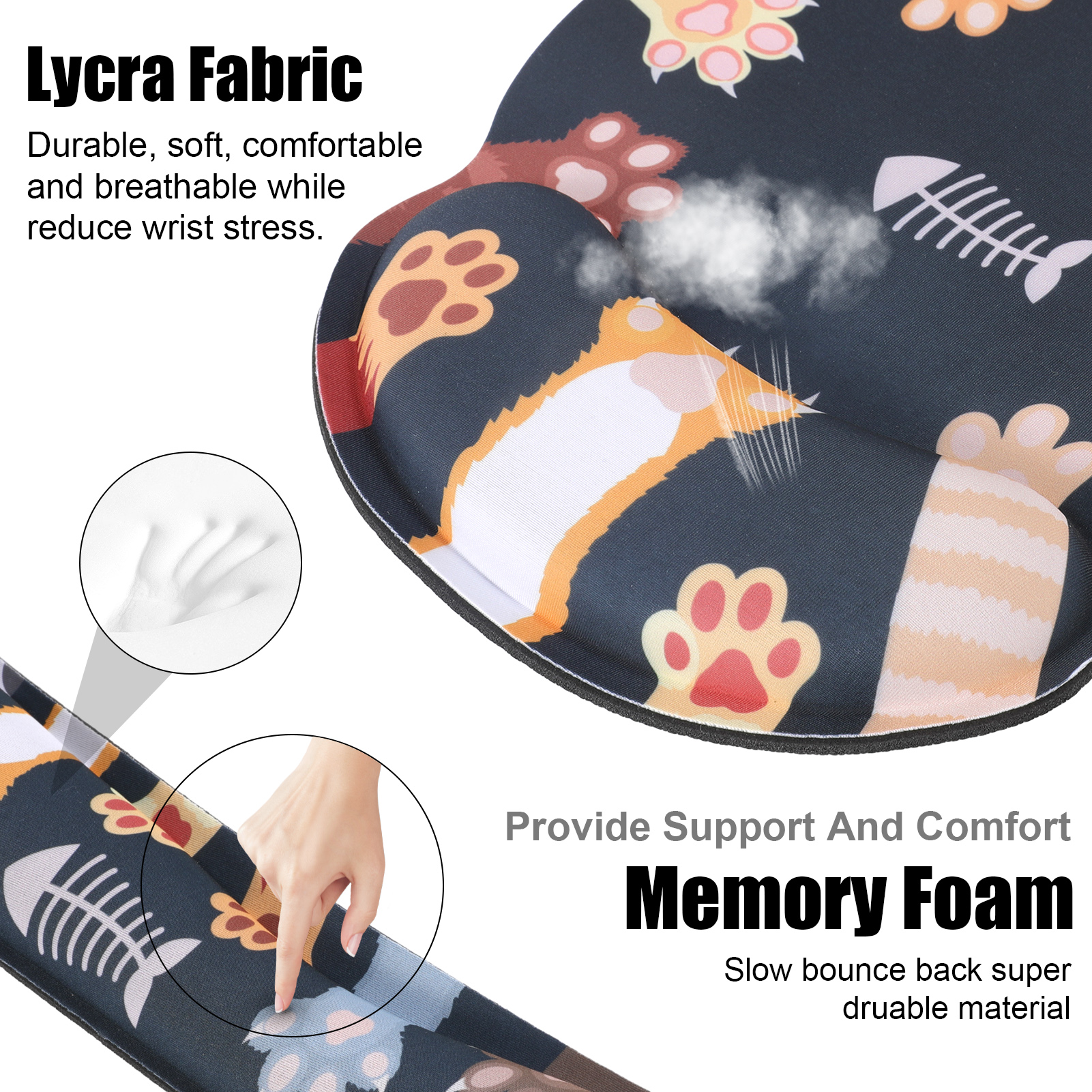 sixwipe Ergonomic Mouse Pad with Wrist Rest, No Slip Keyboard Wrist Rest and Computer Wrist Support, Memory Foam Wrist Pad with Cup Coaster for Keyboard for Easy Typing and Hand Pain Relief