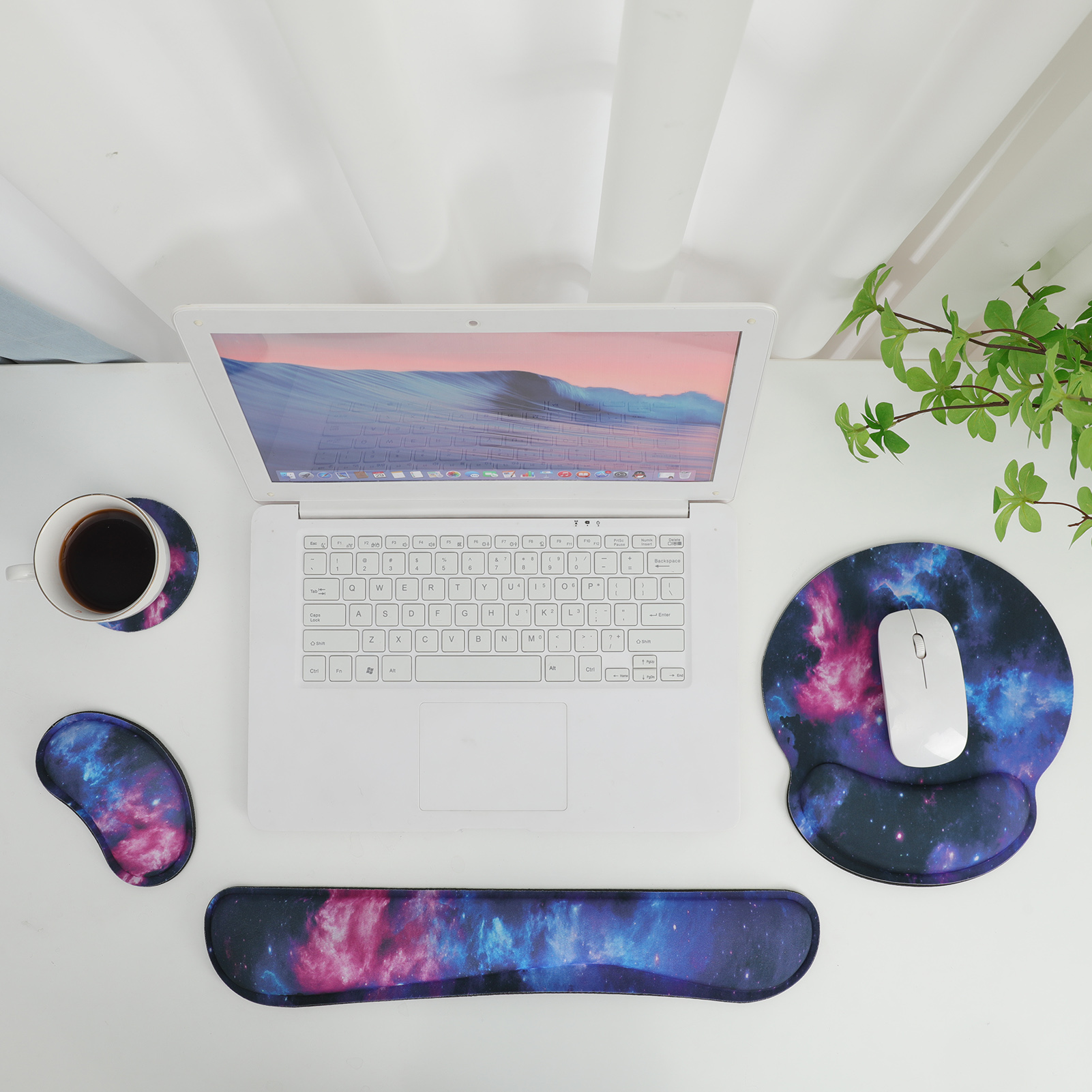 sixwipe Ergonomic Mouse Pad with Wrist Rest, No Slip Keyboard Wrist Rest and Computer Wrist Support, Memory Foam Wrist Pad with Cup Coaster for Keyboard for Easy Typing and Hand Pain Relief