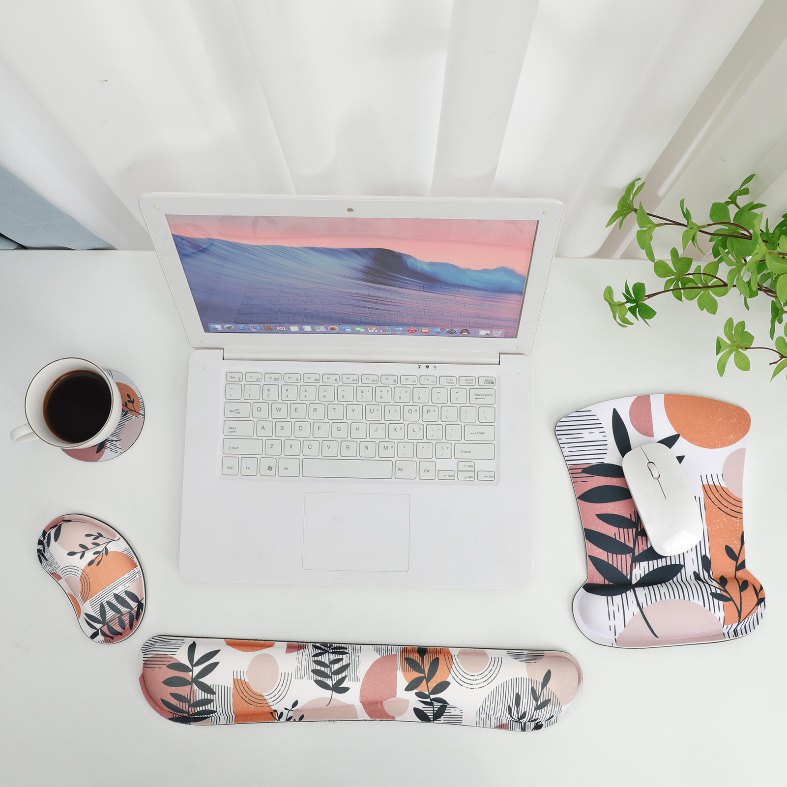 sixwipe Ergonomic Mouse Pad with Wrist Rest, No Slip Keyboard Wrist Rest and Computer Wrist Support, Memory Foam Wrist Pad with Cup Coaster for Keyboard for Easy Typing and Hand Pain Relief