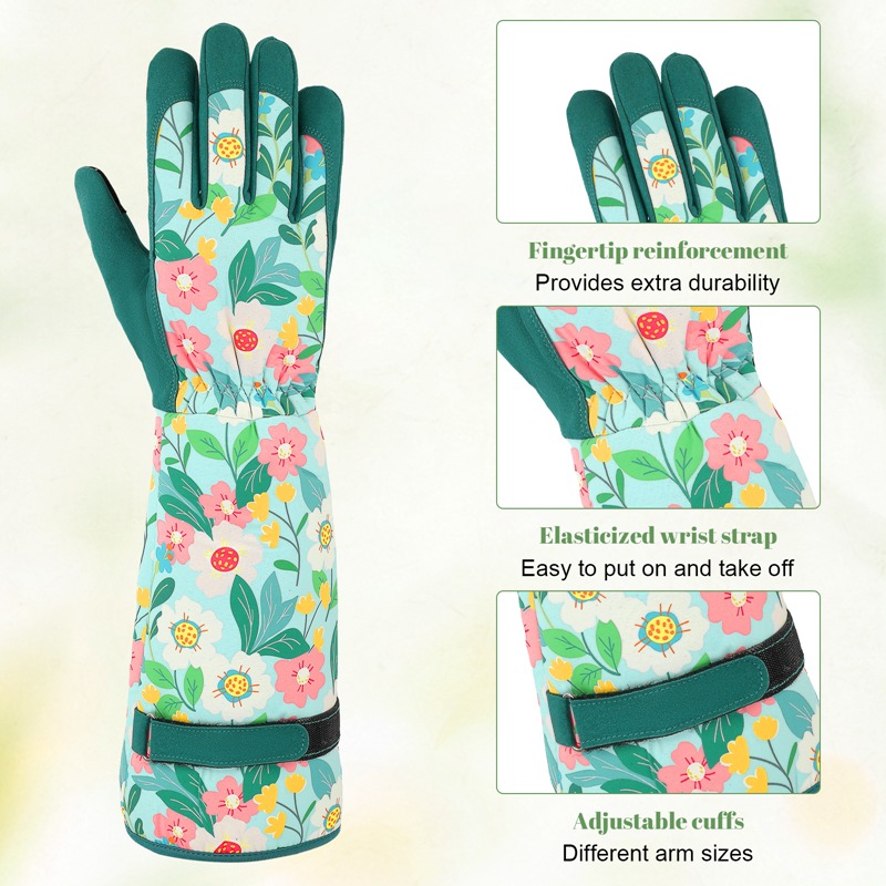 topjuju Gardening Gloves Women Floral, Rose Pruning Long Gardening Gloves with Forearm Protection, Breathable Work Gloves with Touch Screen for Yard & Outdoor Work