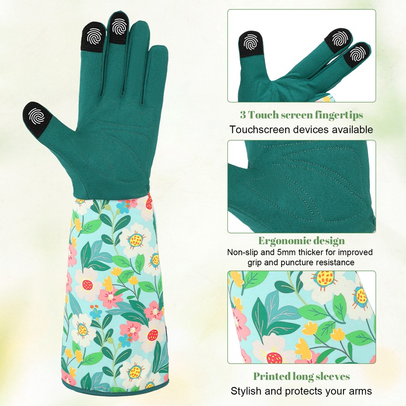 topjuju Gardening Gloves Women Floral, Rose Pruning Long Gardening Gloves with Forearm Protection, Breathable Work Gloves with Touch Screen for Yard & Outdoor Work