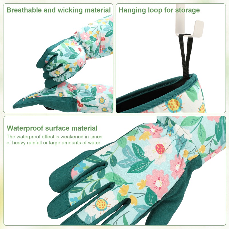 topjuju Gardening Gloves Women Floral, Rose Pruning Long Gardening Gloves with Forearm Protection, Breathable Work Gloves with Touch Screen for Yard & Outdoor Work