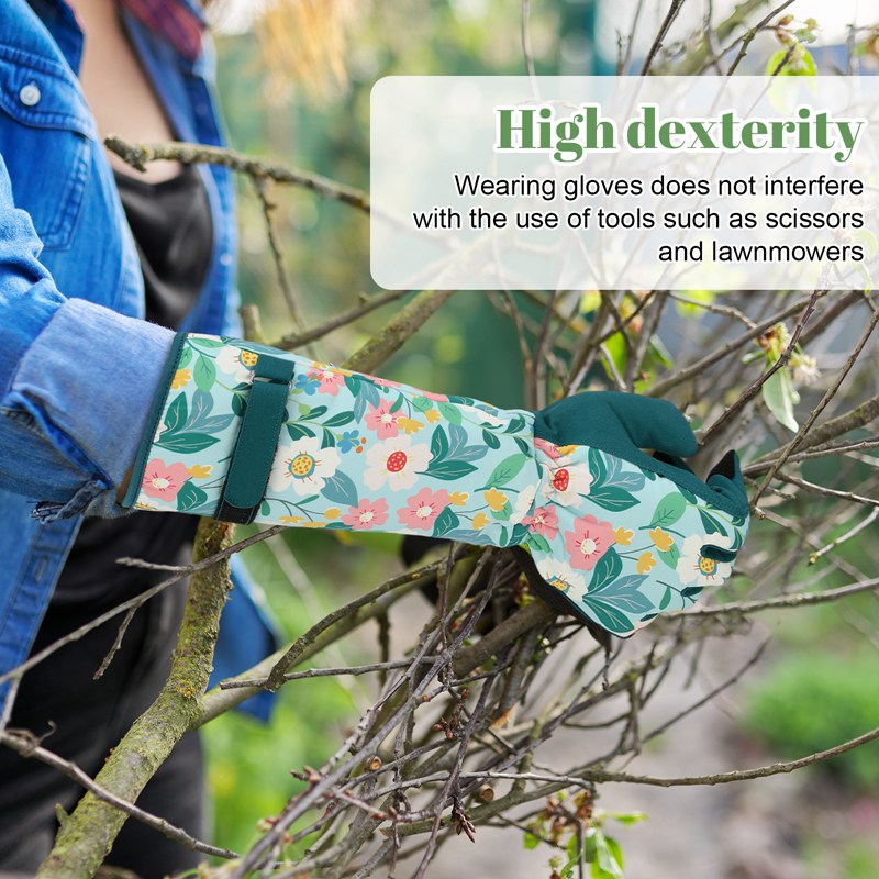 topjuju Gardening Gloves Women Floral, Rose Pruning Long Gardening Gloves with Forearm Protection, Breathable Work Gloves with Touch Screen for Yard & Outdoor Work