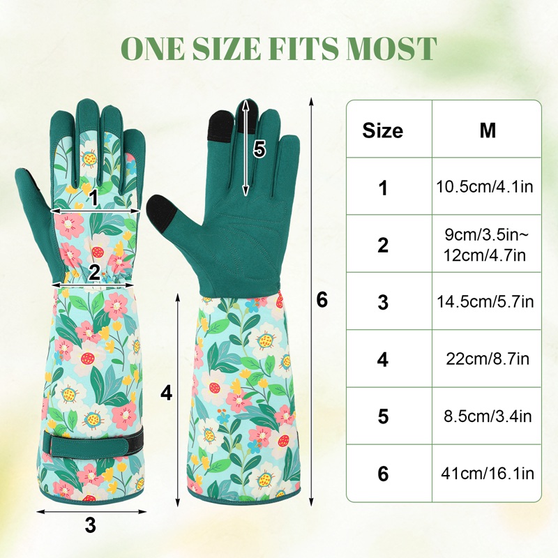 topjuju Gardening Gloves Women Floral, Rose Pruning Long Gardening Gloves with Forearm Protection, Breathable Work Gloves with Touch Screen for Yard & Outdoor Work