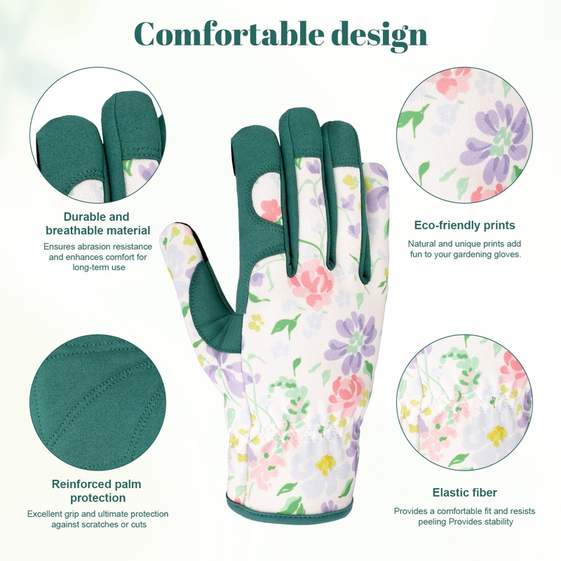topjuju 1 Pair Floral Gardening Gloves for Women, Breathable Garden Gloves with Grip, Thorn-Proof Puncture-Resistant Work Gloves, Gifts for Mother's Day