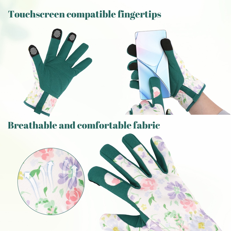 topjuju 1 Pair Floral Gardening Gloves for Women, Breathable Garden Gloves with Grip, Thorn-Proof Puncture-Resistant Work Gloves, Gifts for Mother's Day