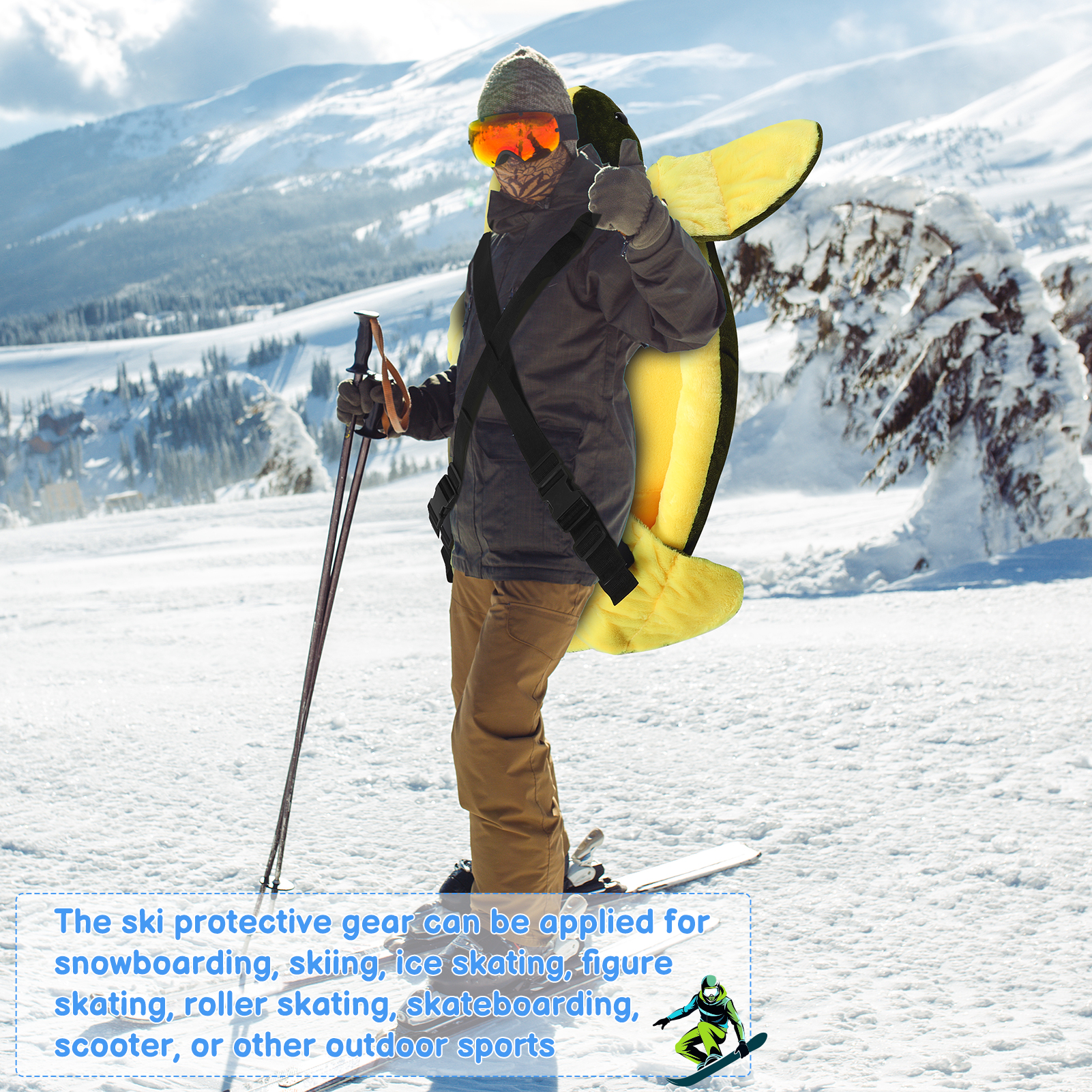 Bocaoying Large Turtle Butt Pad Snowboarding, Cute Protection Hip Butt Pad Protective Gear for Skiing, 43 inches Snowboard Padded, Turtle Hip Tailbone Protection for Adults Women Men Ski Ice Skating