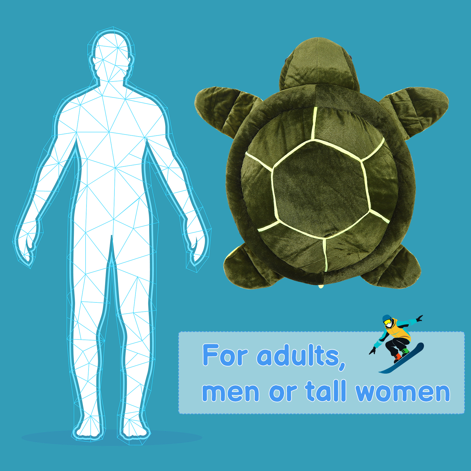 Bocaoying Large Turtle Butt Pad Snowboarding, Cute Protection Hip Butt Pad Protective Gear for Skiing, 43 inches Snowboard Padded, Turtle Hip Tailbone Protection for Adults Women Men Ski Ice Skating