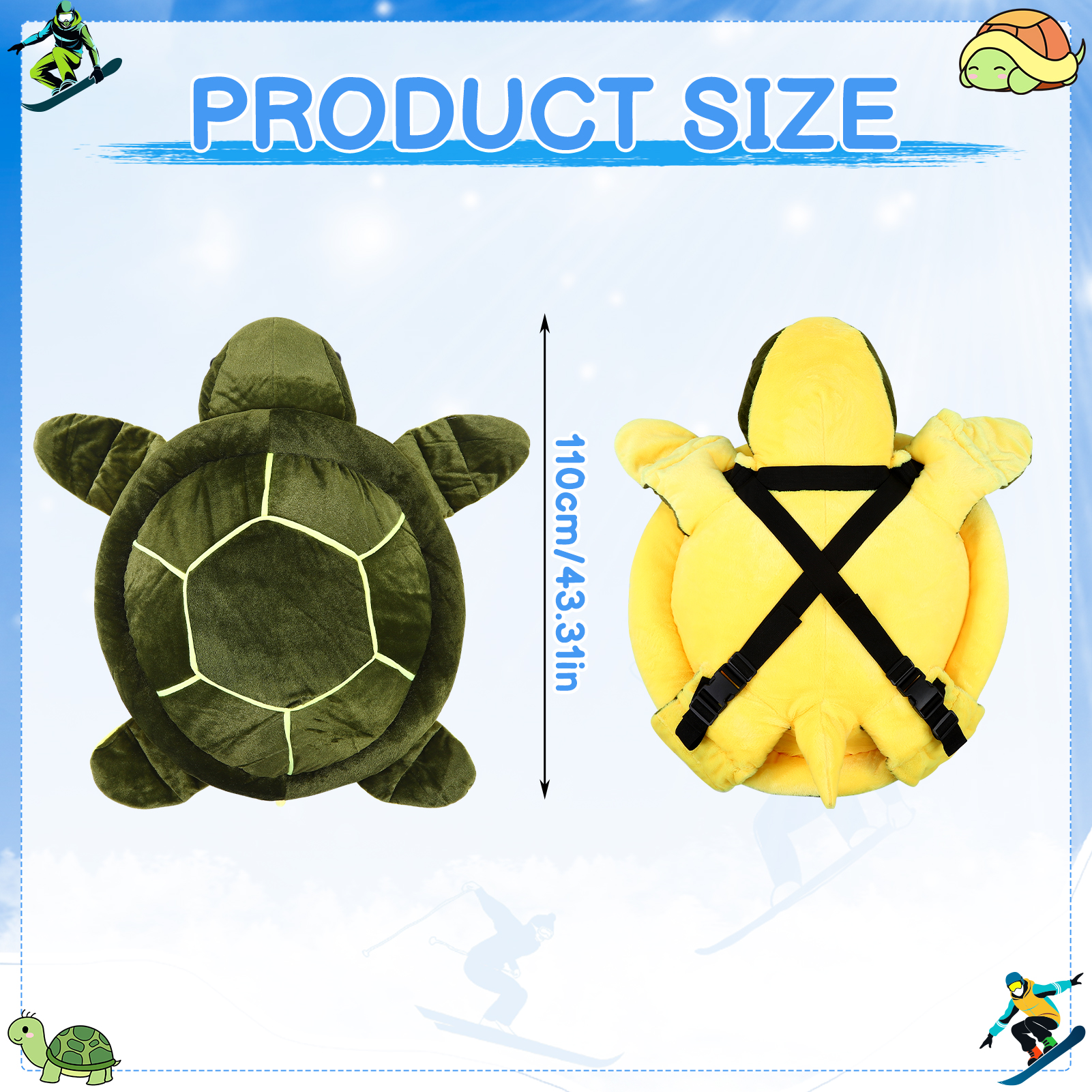 Bocaoying Large Turtle Butt Pad Snowboarding, Cute Protection Hip Butt Pad Protective Gear for Skiing, 43 inches Snowboard Padded, Turtle Hip Tailbone Protection for Adults Women Men Ski Ice Skating