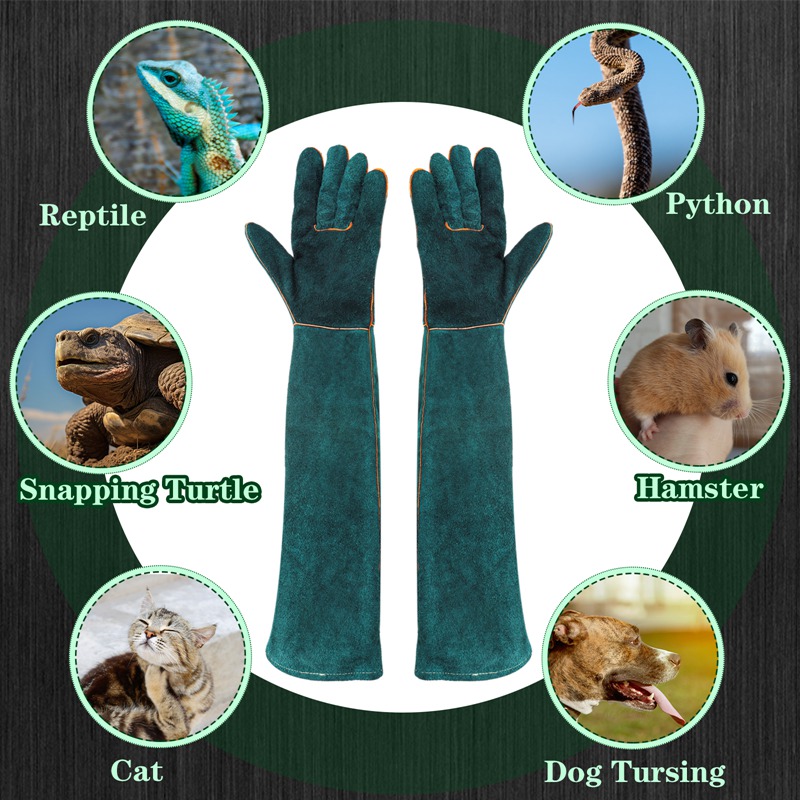 Armscye 23.6 Inches Leather Animal Handling Gloves, Multipurpose Pet Glove for Grabbing Reptile, Grooming, Puncture & Scratch Resistant, Bite Proof for Cat Dog Bird Falcon Livestock Snake