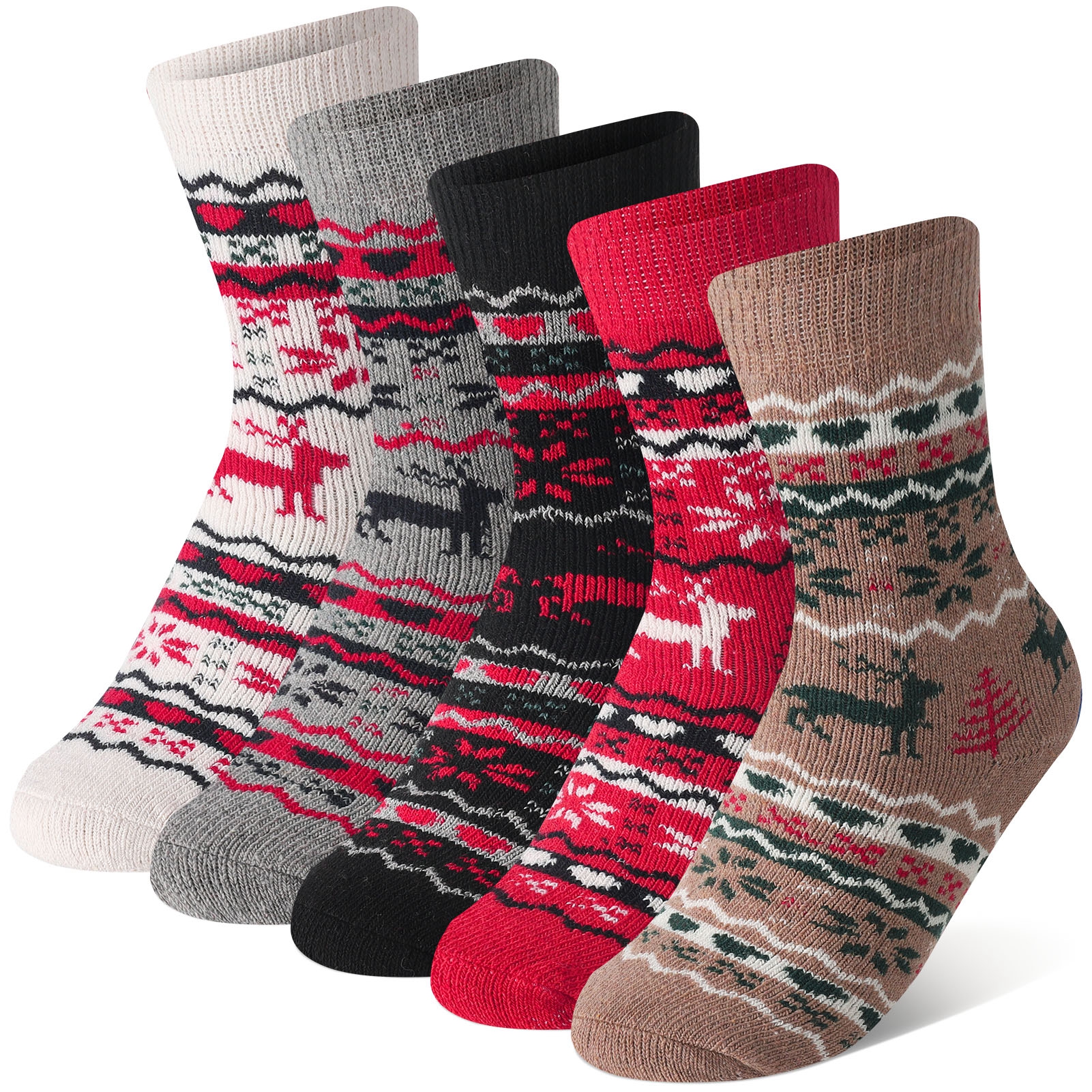 Armscye 5 Pairs Womens Thick Knit Winter Socks, Stripe Wool Winter Socks, Wool Vintage Socks for Indoor Warmth, Comfortable Breathable Cotton Socks for Women Indoor Warming Christmas Gifts