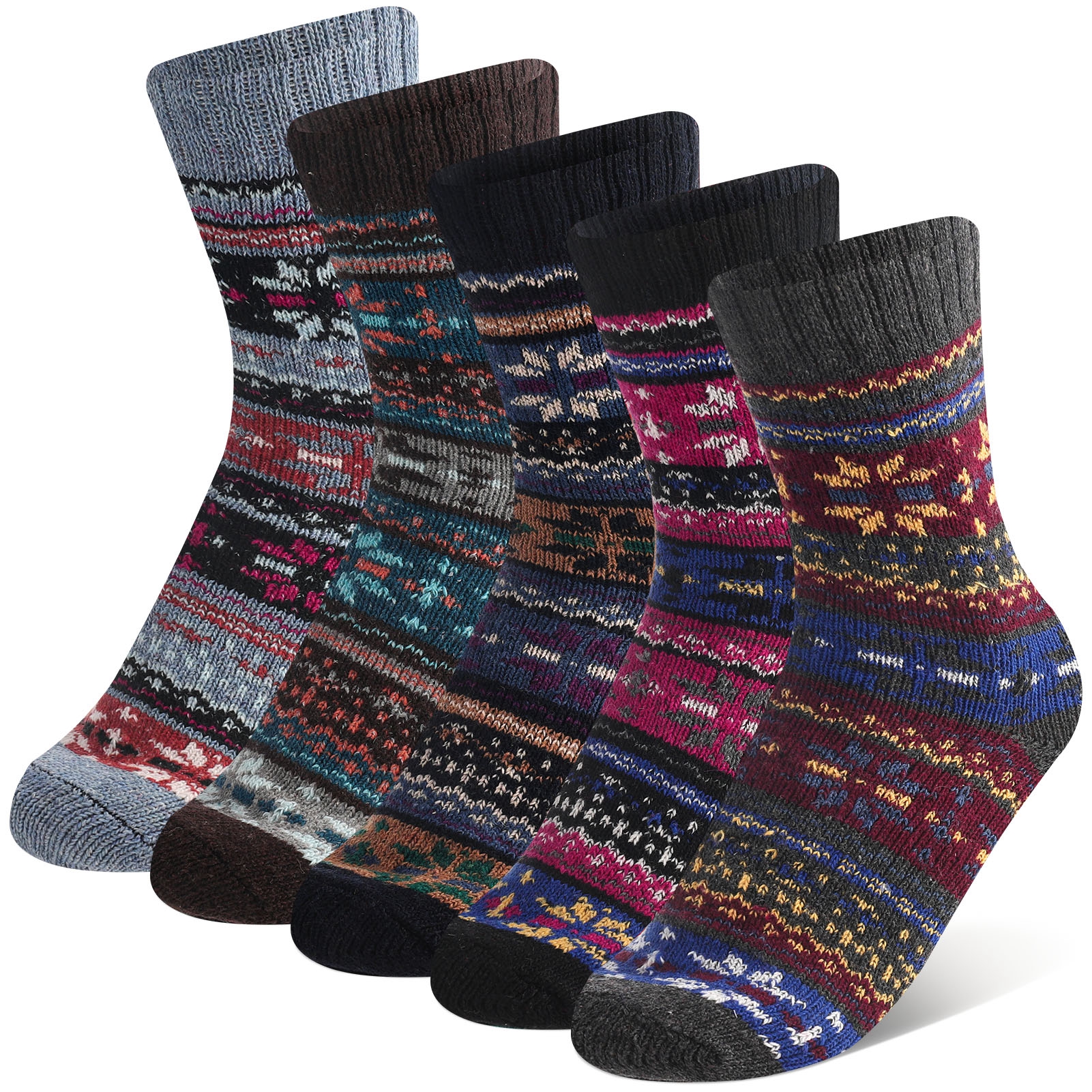 Armscye 5 Pairs Mens Thick Knit Winter Socks, Stripe Winter Socks, Vintage Socks for Indoor Warmth, Comfortable Breathable Cotton Socks for Men Indoor Warming Christmas Gifts