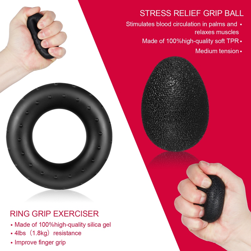 Hengguang 6Pcs Hand Grip Strengthener Kit, Hand Strength Exerciser, Adjustable Resistance 22 to 132lbs Hand Gripper,Finger Exerciser,Finger Stretcher,Grip Ring & Stress Relief Grip Ball(Black)