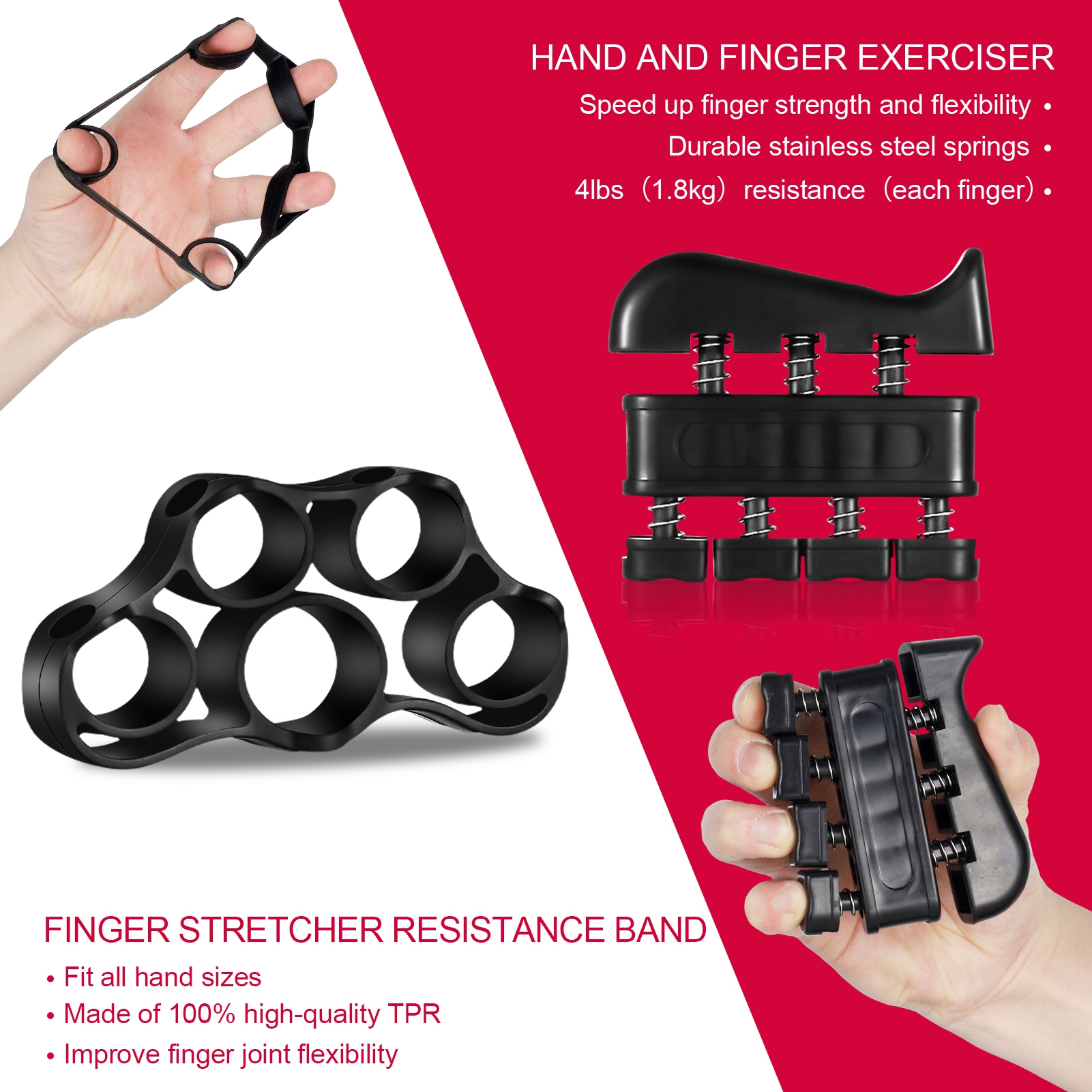 Hengguang 6Pcs Hand Grip Strengthener Kit, Hand Strength Exerciser, Adjustable Resistance 22 to 132lbs Hand Gripper,Finger Exerciser,Finger Stretcher,Grip Ring & Stress Relief Grip Ball(Black)