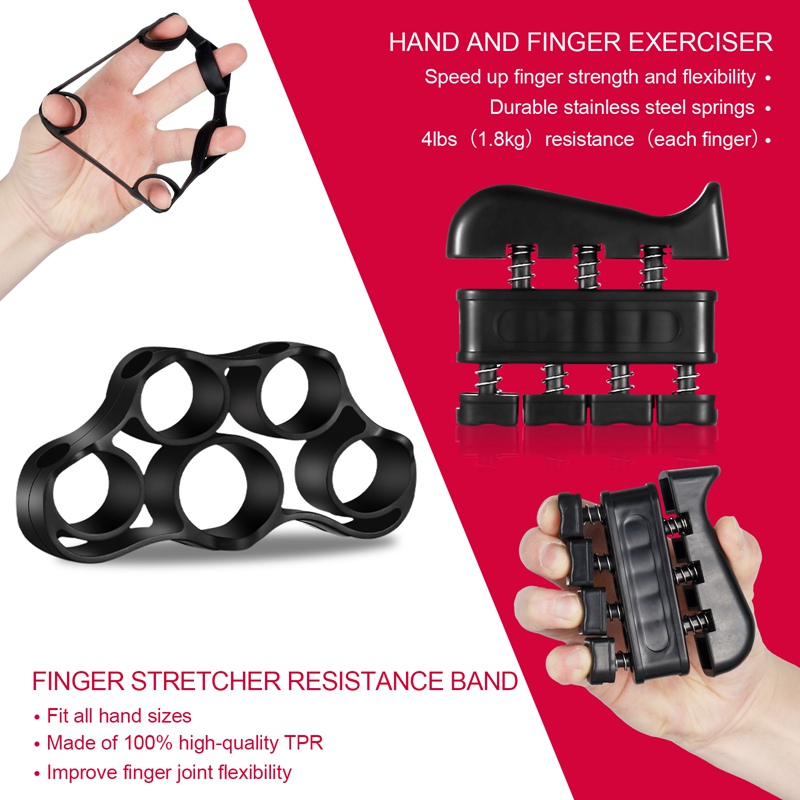 Hengguang 6Pcs Hand Grip Strengthener Kit, Hand Strength Exerciser, Adjustable Resistance 22 to 132lbs Hand Gripper,Finger Exerciser,Finger Stretcher,Grip Ring & Stress Relief Grip Ball(Black)