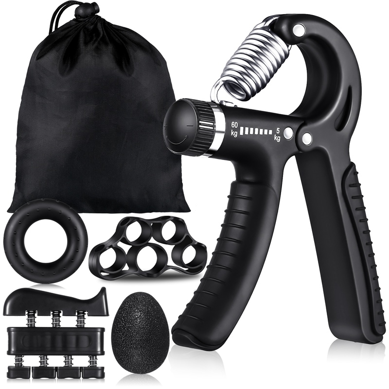 Hengguang 6Pcs Hand Grip Strengthener Kit, Hand Strength Exerciser, Adjustable Resistance 22 to 132lbs Hand Gripper,Finger Exerciser,Finger Stretcher,Grip Ring & Stress Relief Grip Ball(Black)