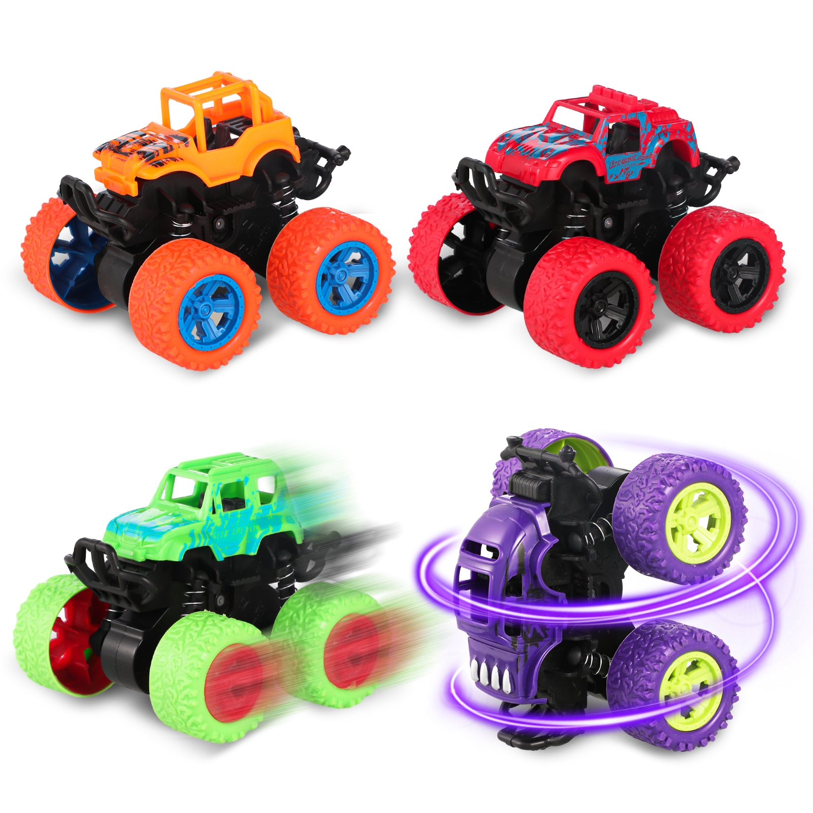 Armscye 4 Pack Pull Back Trucks,Monster Truck Toys,Friction Powered Pull Back Push and Go Toddler Toys Inertia Car Toys for 3 + Year Old Boys Girls