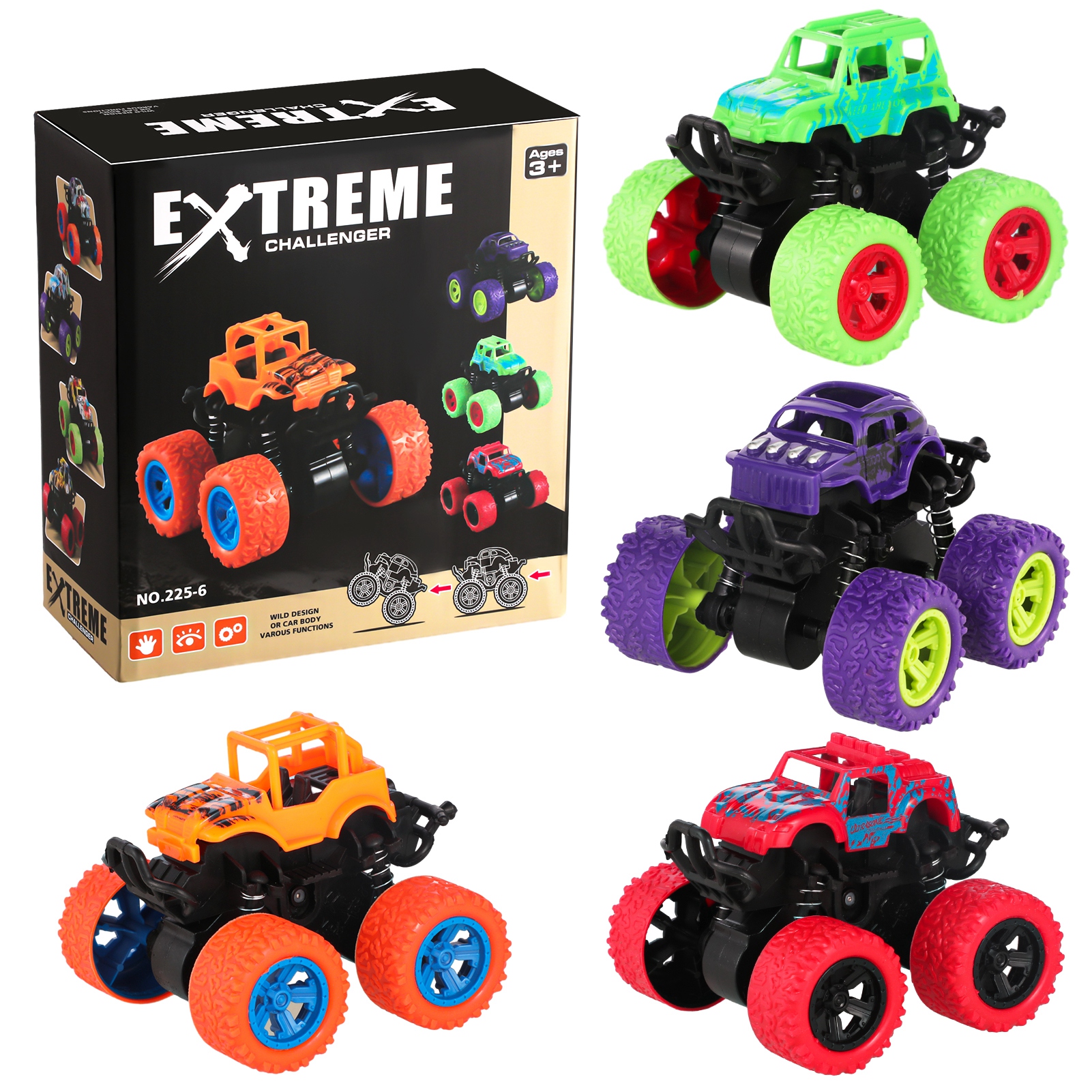 Armscye 4 Pack Pull Back Trucks,Monster Truck Toys,Friction Powered Pull Back Push and Go Toddler Toys Inertia Car Toys for 3 + Year Old Boys Girls