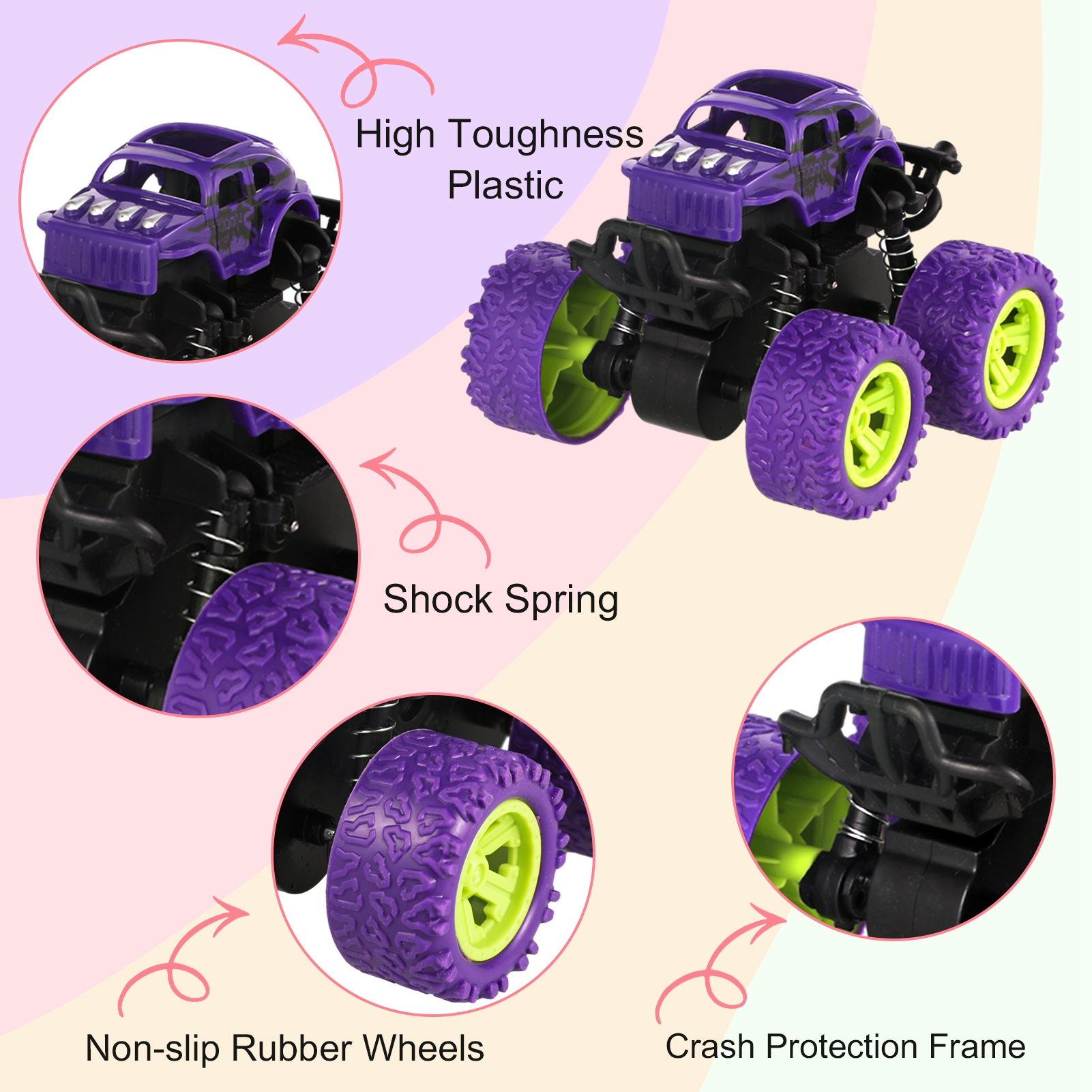 Armscye 4 Pack Pull Back Trucks,Monster Truck Toys,Friction Powered Pull Back Push and Go Toddler Toys Inertia Car Toys for 3 + Year Old Boys Girls