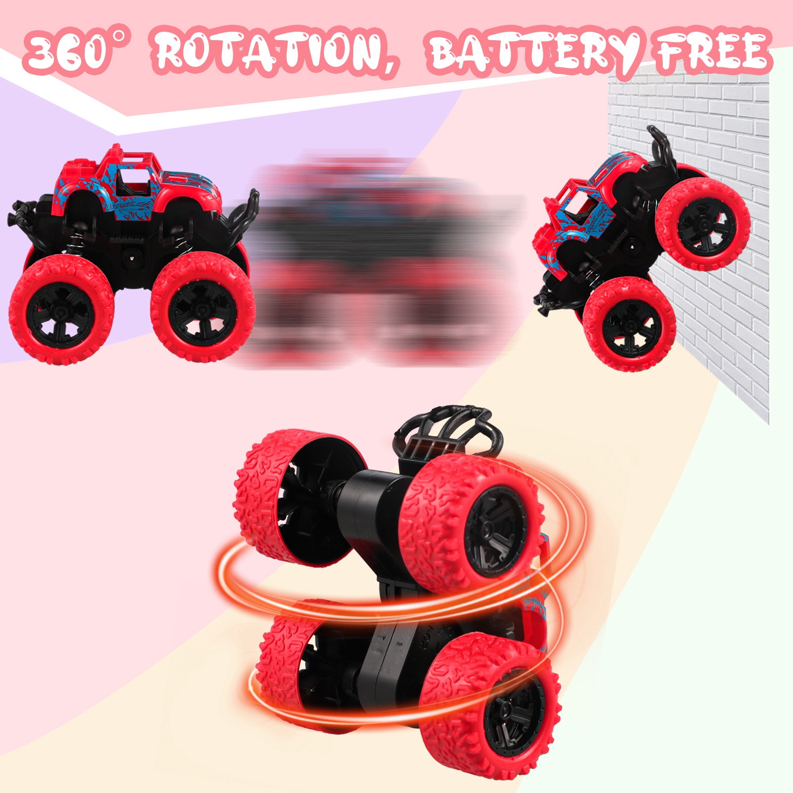 Armscye 4 Pack Pull Back Trucks,Monster Truck Toys,Friction Powered Pull Back Push and Go Toddler Toys Inertia Car Toys for 3 + Year Old Boys Girls