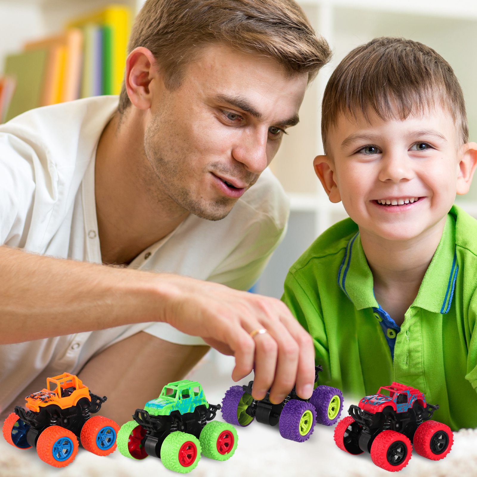 Armscye 4 Pack Pull Back Trucks,Monster Truck Toys,Friction Powered Pull Back Push and Go Toddler Toys Inertia Car Toys for 3 + Year Old Boys Girls